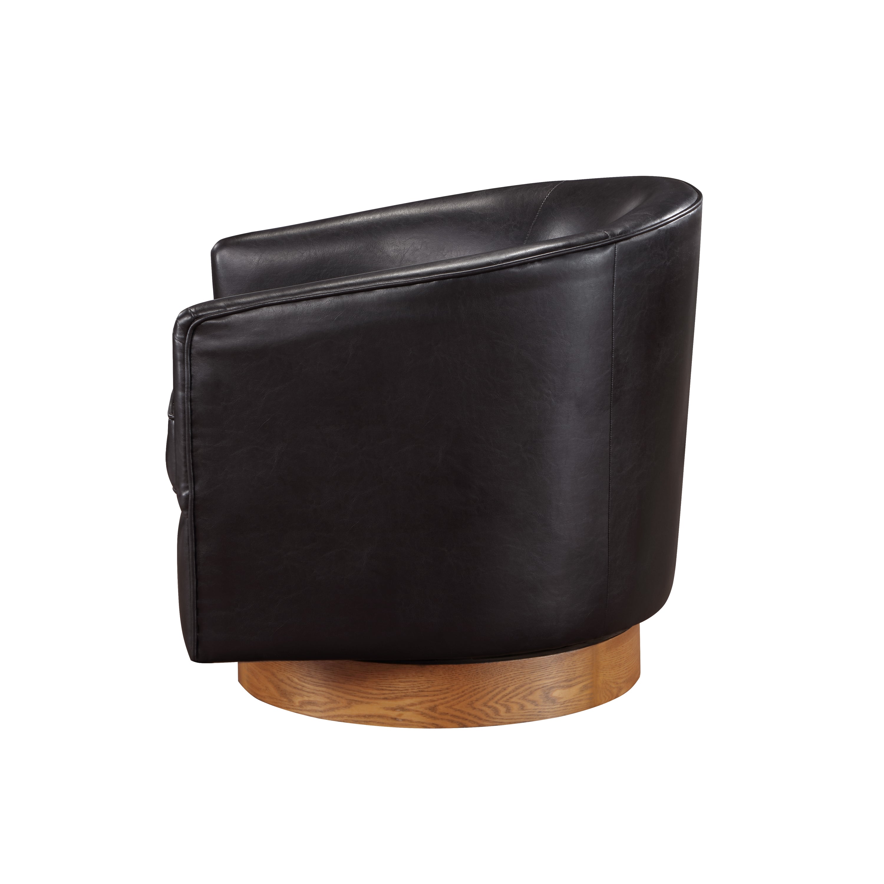 Maisy Brown Faux Leather Wood Base Barrel Swivel Chair - MidinMod