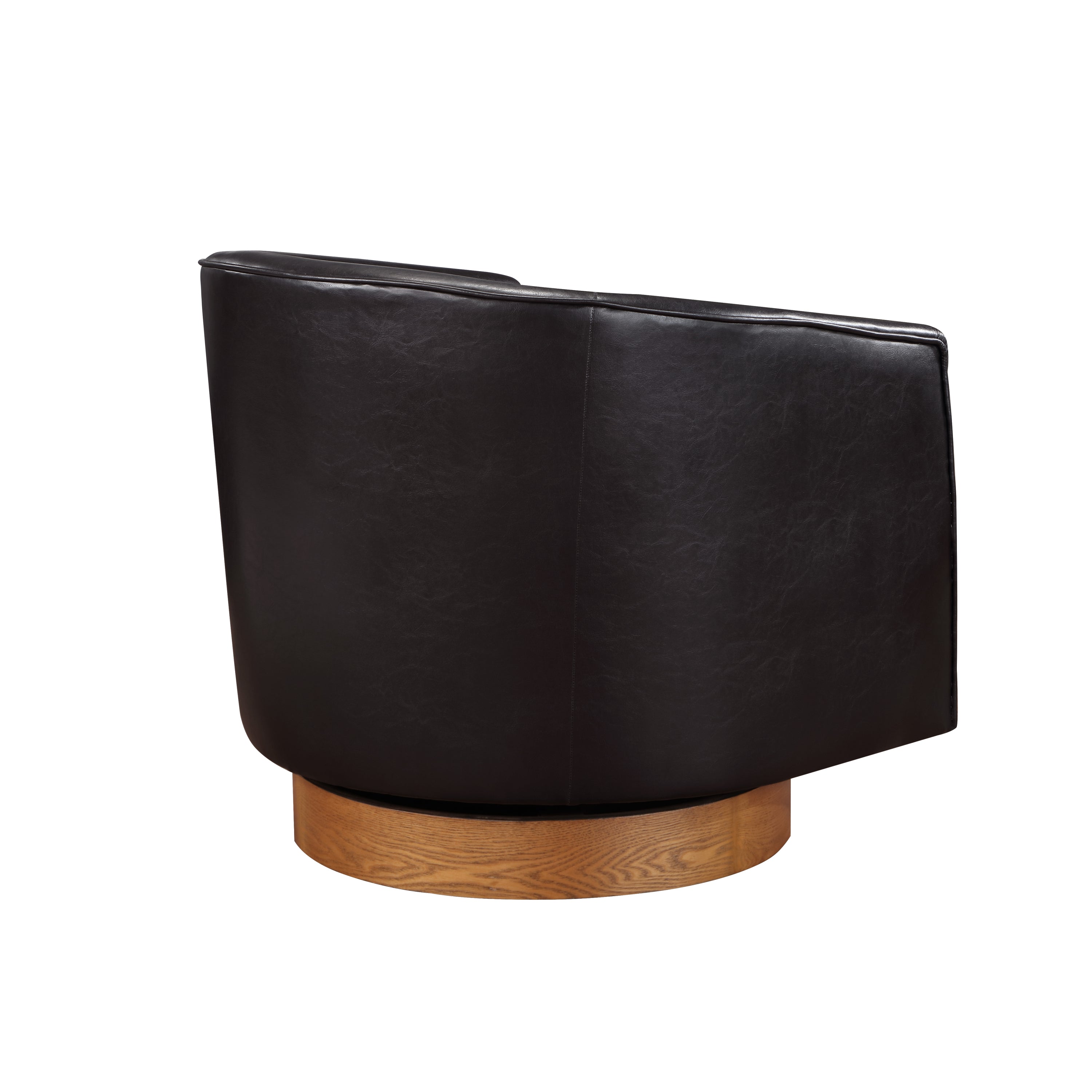 Maisy Brown Faux Leather Wood Base Barrel Swivel Chair - MidinMod