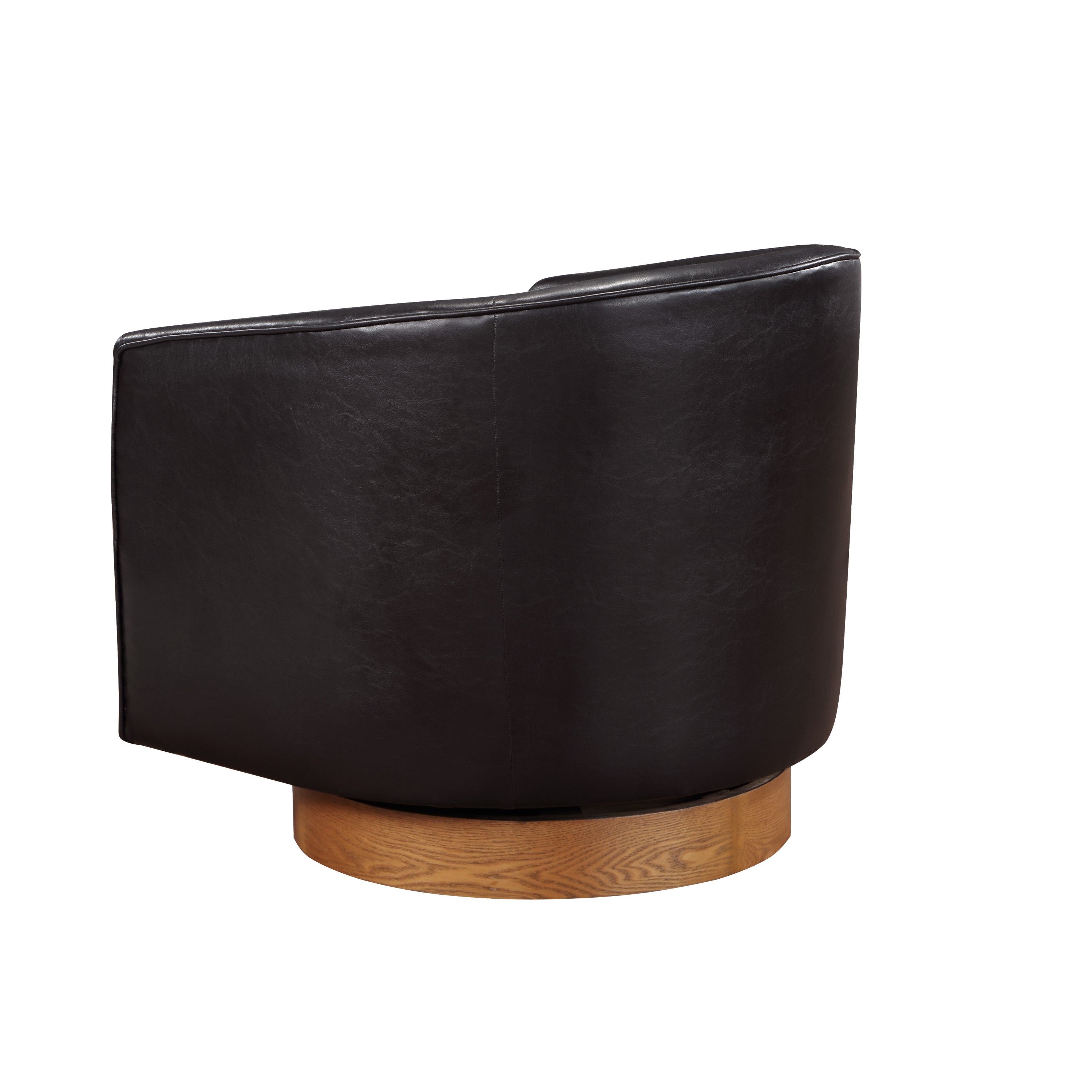 Maisy Brown Faux Leather Wood Base Barrel Swivel Chair - MidinMod