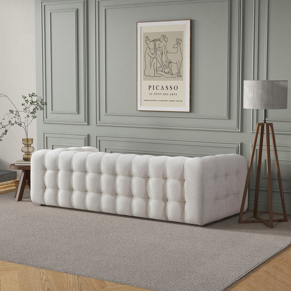 Marceille Japandi Modern Tufted Cream Boucle 3-Seater Sofa | MidinMod