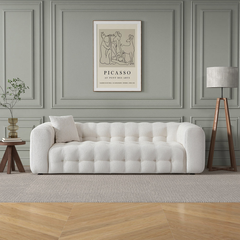 Marceille Japandi Modern Tufted Cream Boucle 3-Seater Sofa | MidinMod