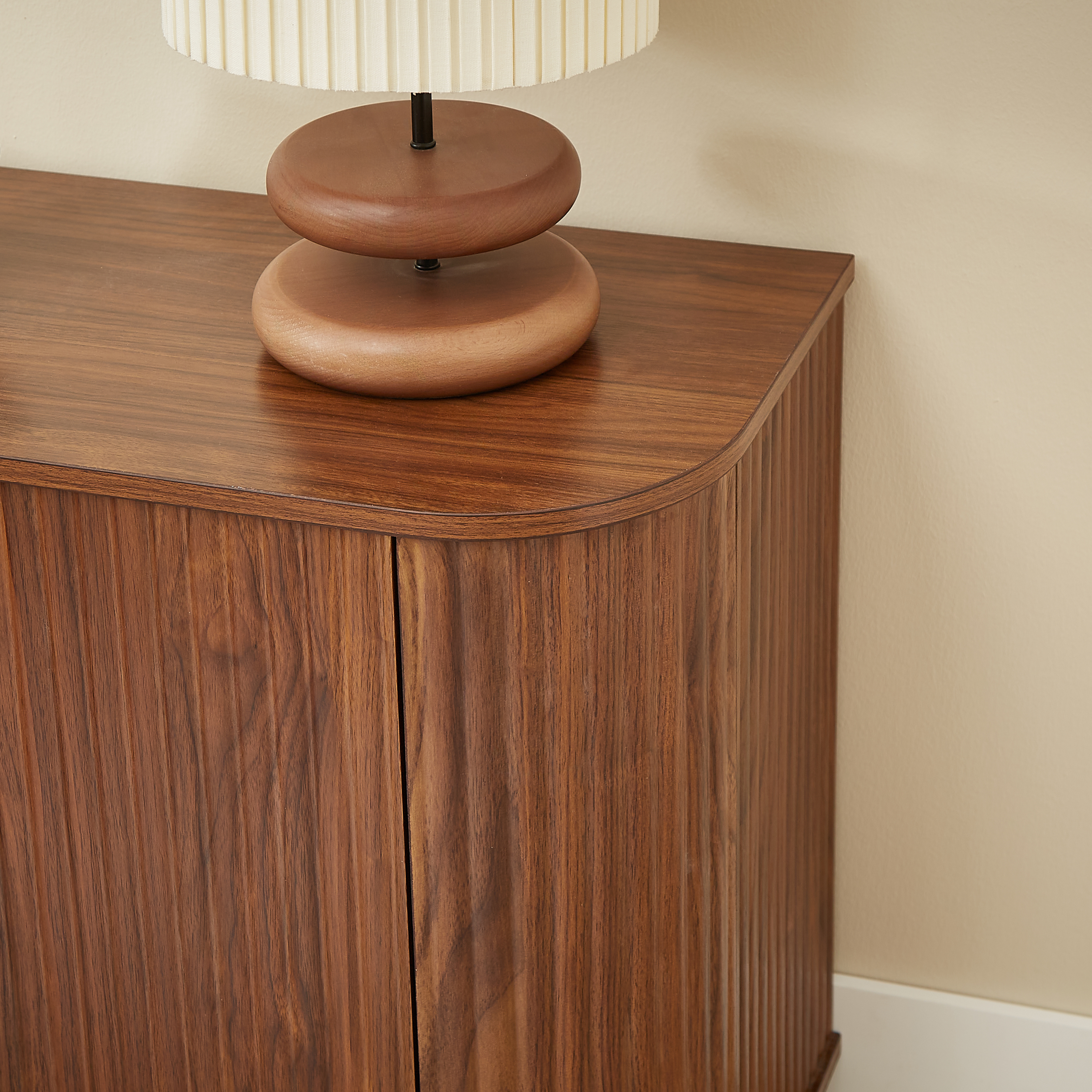 Martin Walnut MDF Contemporary Sideboard Cabinet with Wave Pattern Design - MidinMod