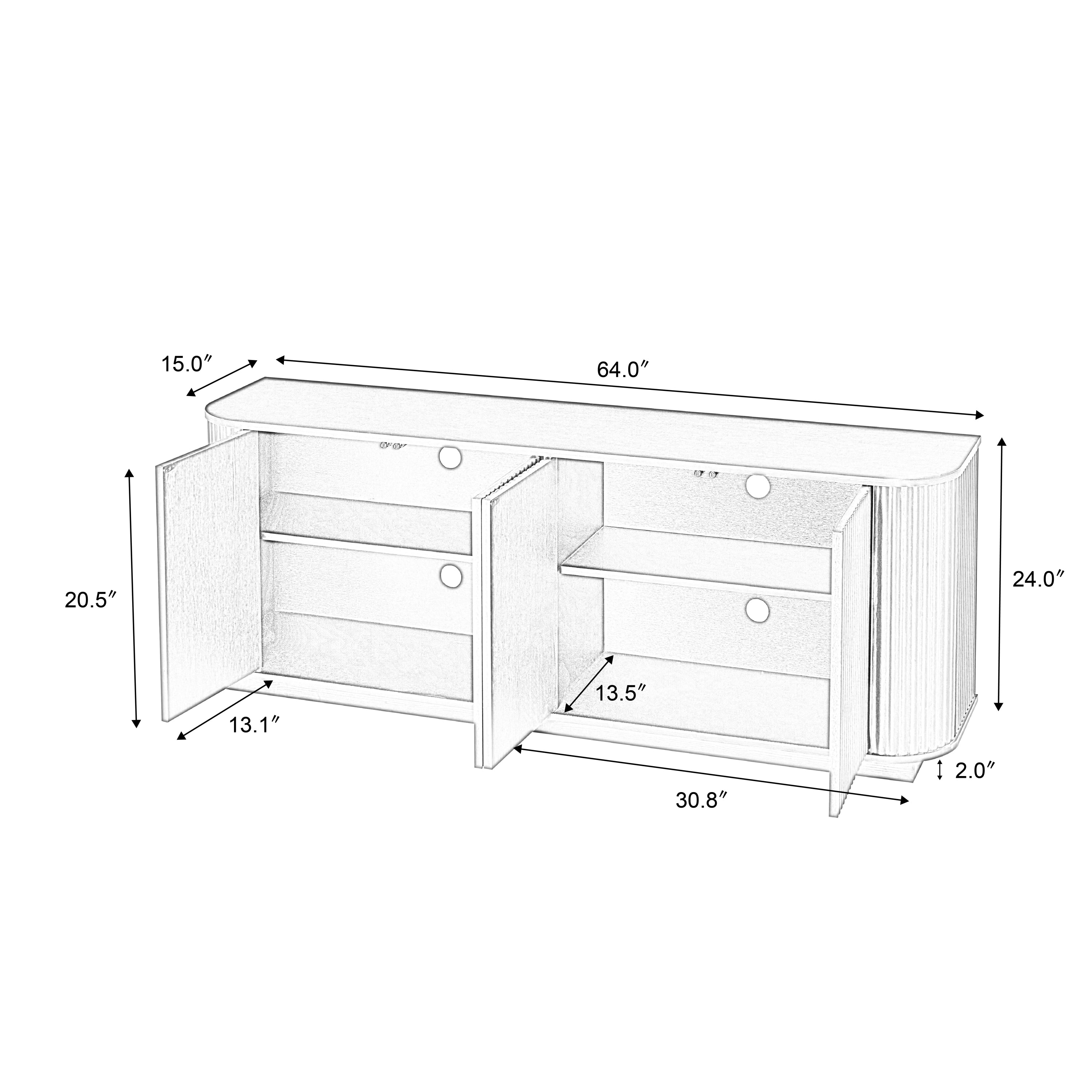 Martin Walnut MDF Contemporary Sideboard Cabinet with Wave Pattern Design - MidinMod