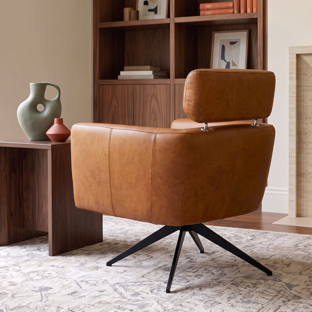 Megan Mid-Century Modern Genuine Leather Swivel Armchair | MidinMod