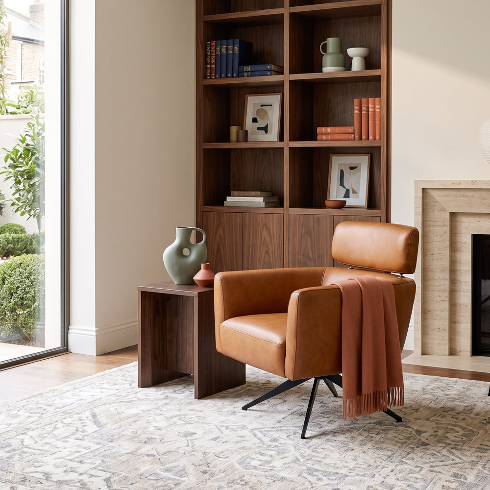 Megan Mid-Century Modern Genuine Leather Swivel Armchair | MidinMod