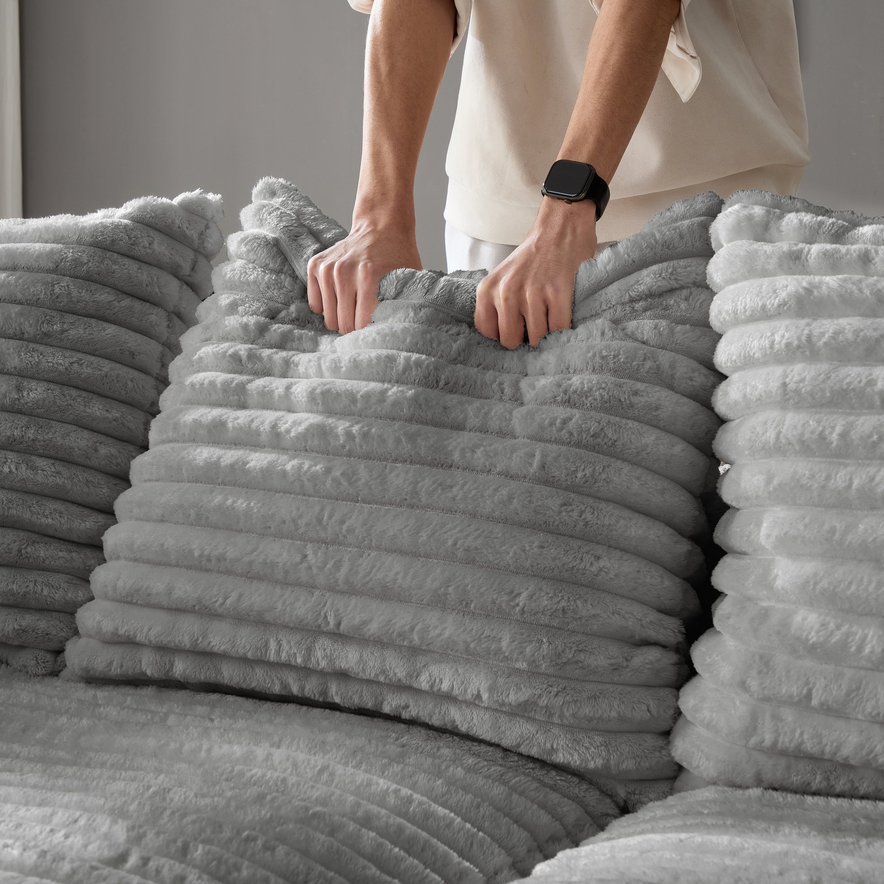 Mimosa Grey Corduroy 4-Seater Cloud Sofa with Deep Cushions and Solid Wood Framev - MidinMod