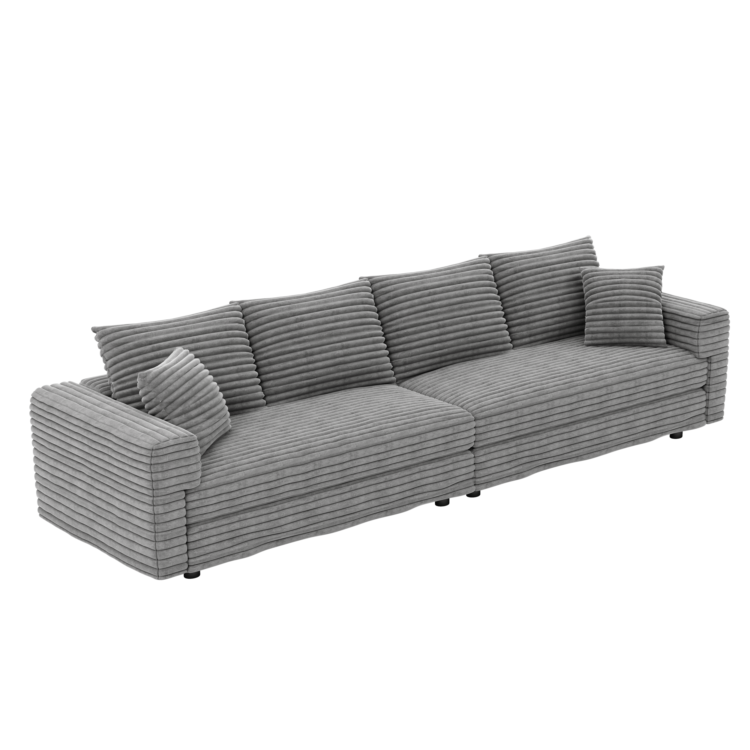 Mimosa Grey Corduroy 4-Seater Cloud Sofa with Deep Cushions and Solid Wood Framev - MidinMod