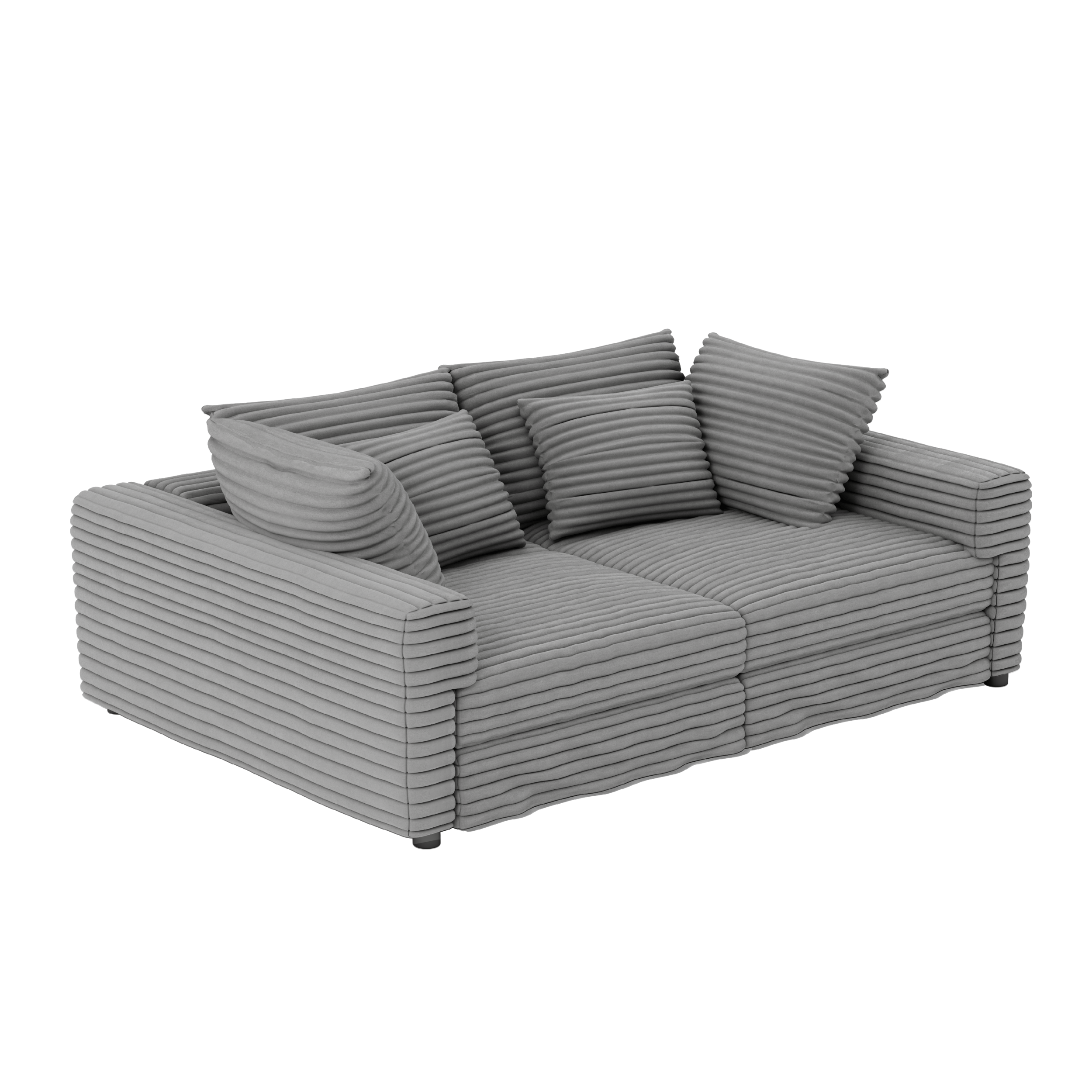 Mimosa Grey Corduroy 4-Seater Cloud Sofa with Deep Cushions and Solid Wood Framev - MidinMod