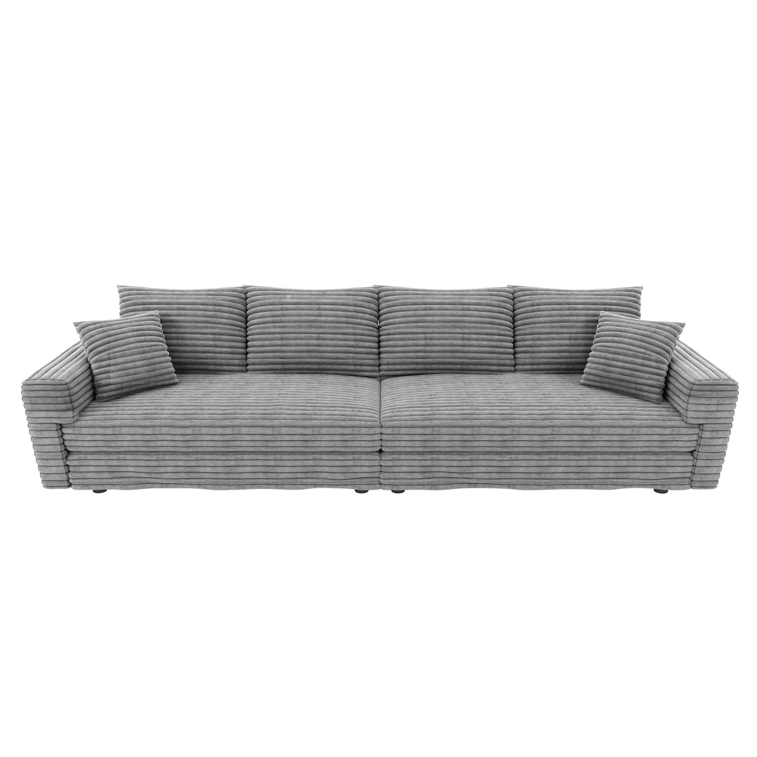 Mimosa Grey Corduroy 4-Seater Cloud Sofa with Deep Cushions and Solid Wood Framev - MidinMod