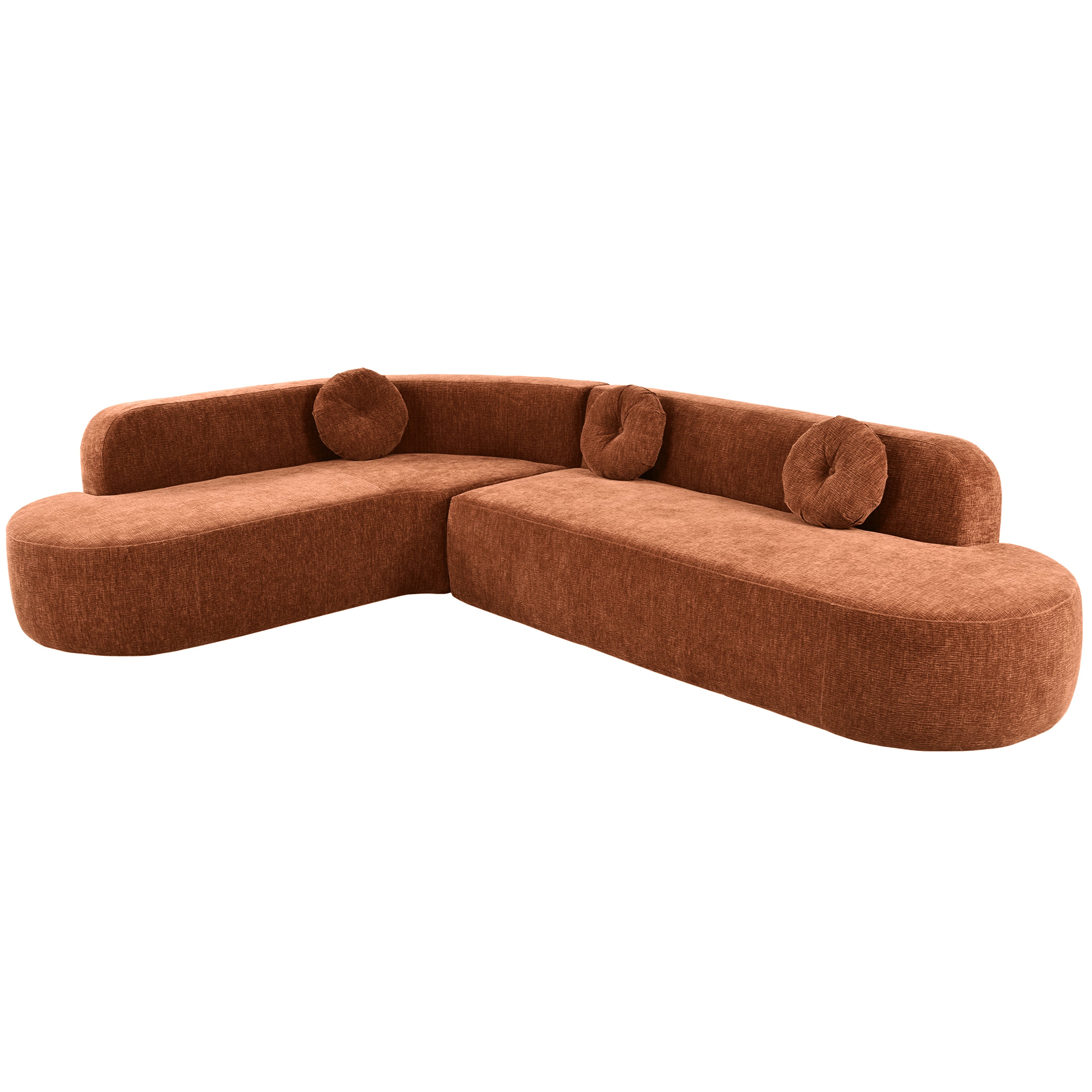 Mirod Burnt Orange Chenille 4-Seat Corner Sofa with Curved Design and Plush Comfort - MidinMod