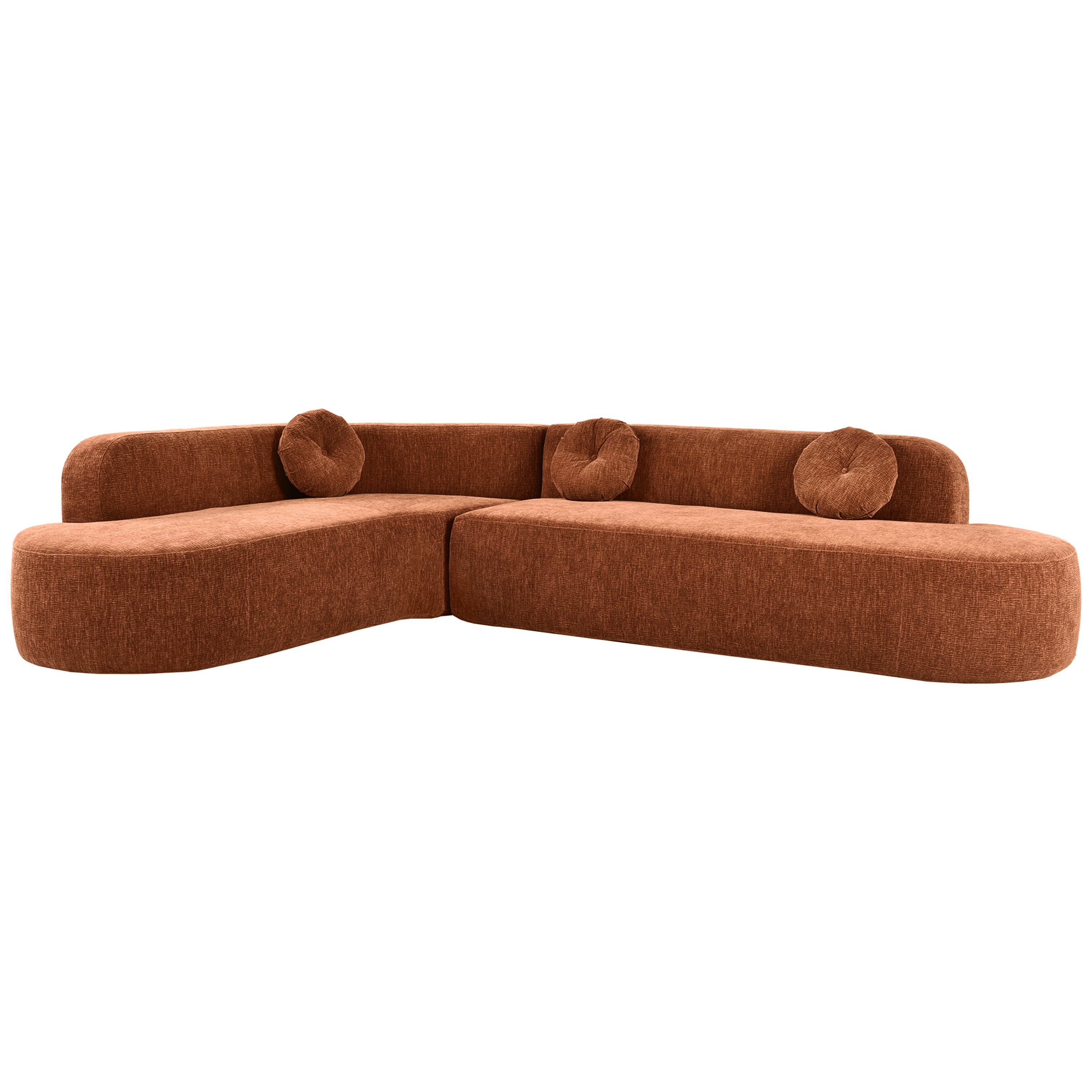 Mirod Burnt Orange Chenille 4-Seat Corner Sofa with Curved Design and Plush Comfort - MidinMod