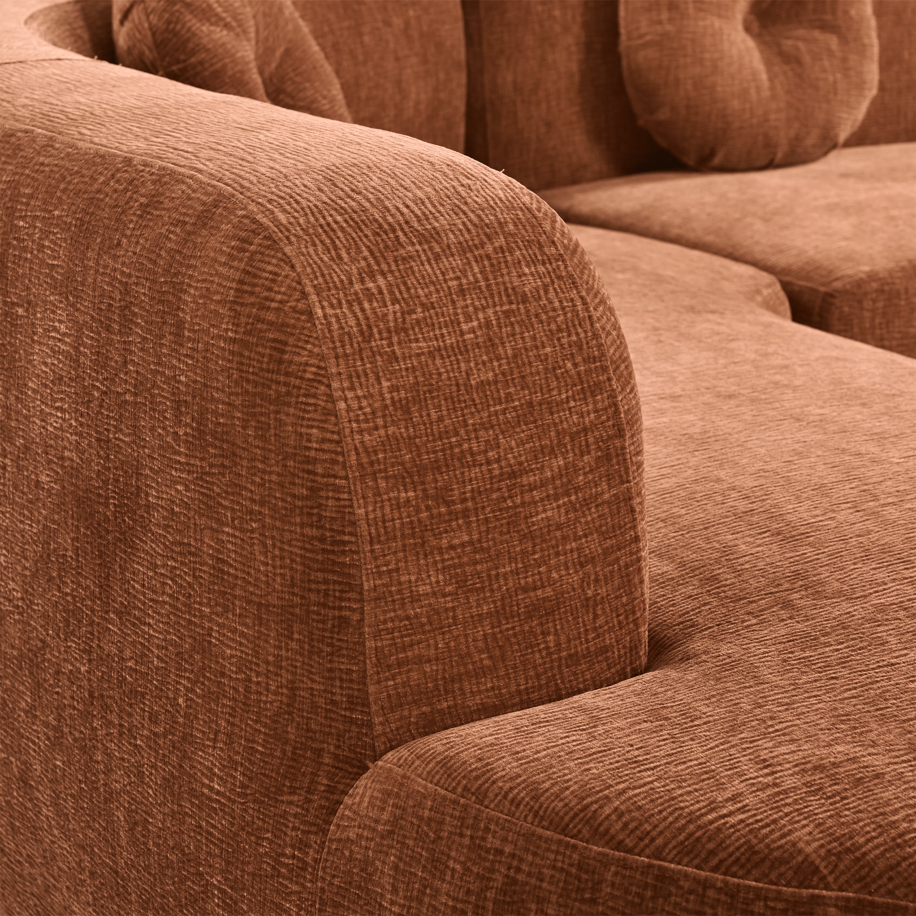 Mirod Burnt Orange Chenille 4-Seat Corner Sofa with Curved Design and Plush Comfort - MidinMod