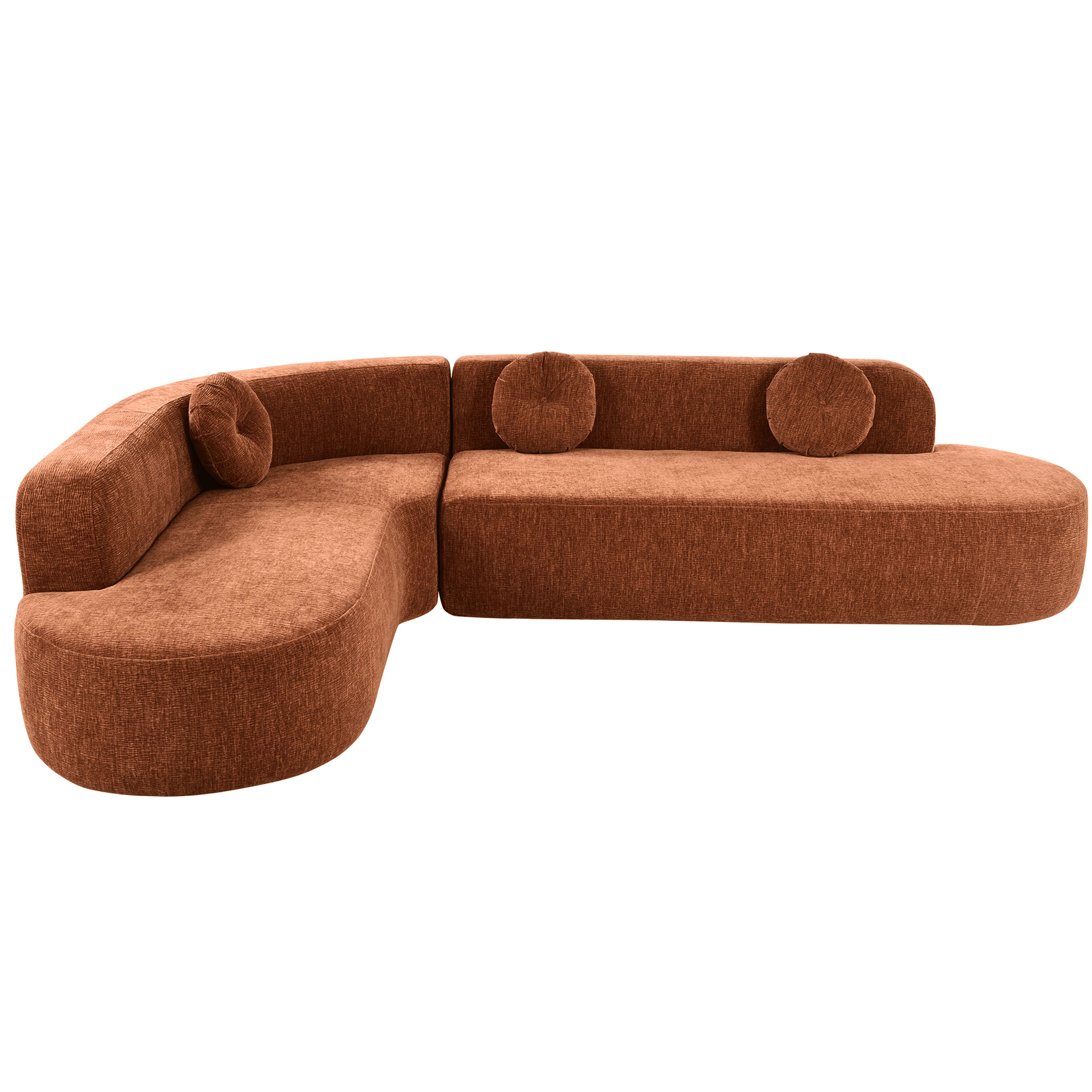 Mirod Burnt Orange Chenille 4-Seat Corner Sofa with Curved Design and Plush Comfort - MidinMod