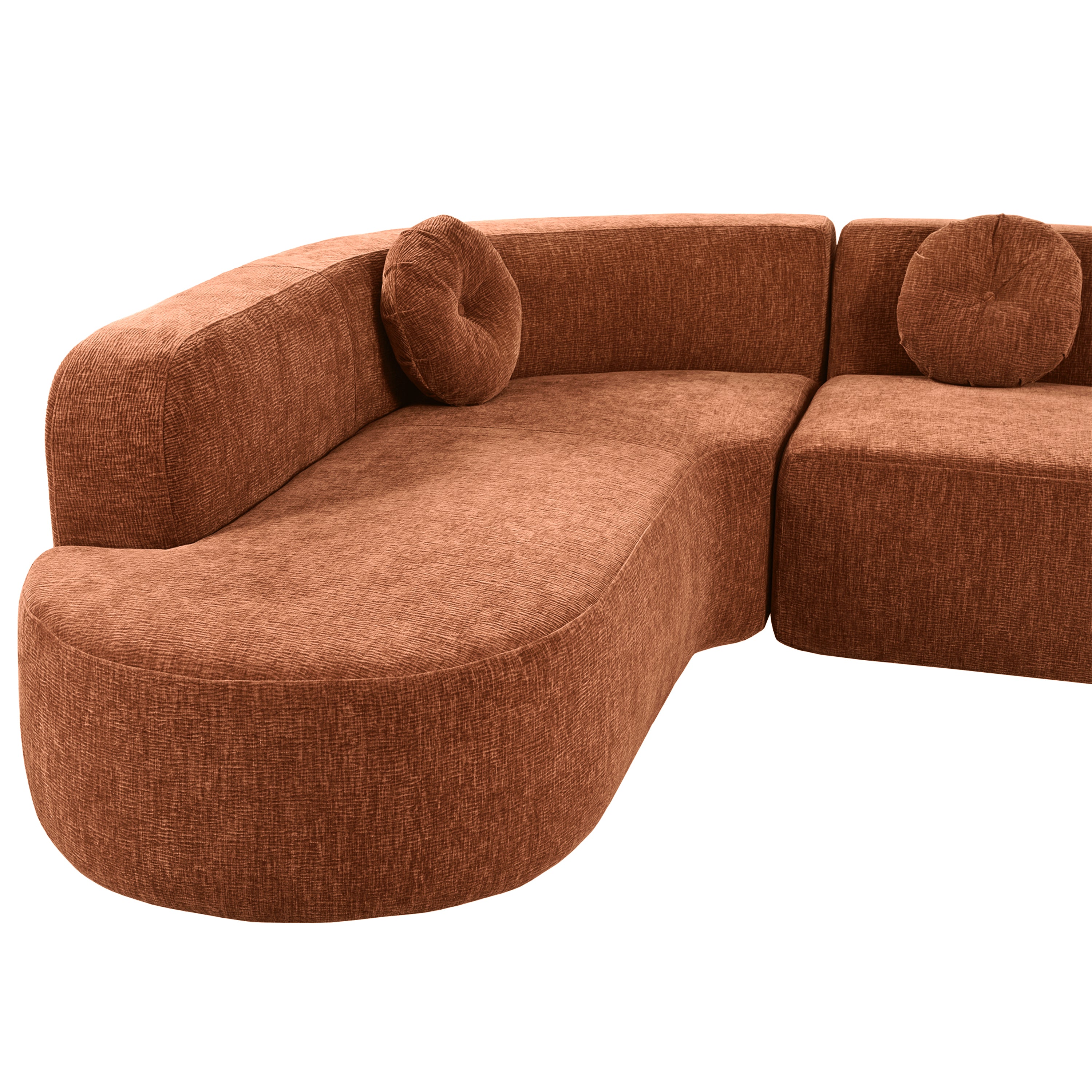 Mirod Burnt Orange Chenille 4-Seat Corner Sofa with Curved Design and Plush Comfort - MidinMod