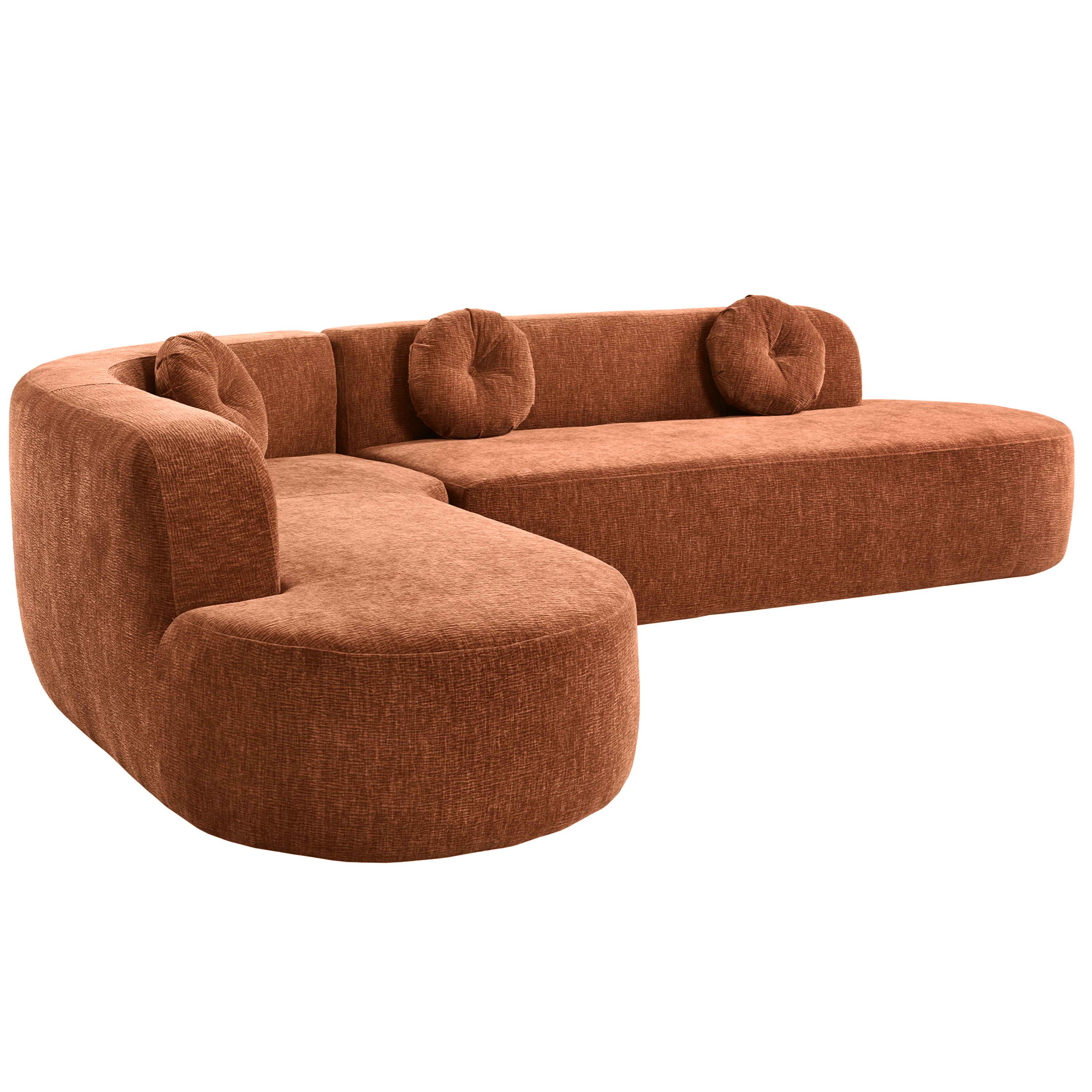 Mirod Burnt Orange Chenille 4-Seat Corner Sofa with Curved Design and Plush Comfort - MidinMod
