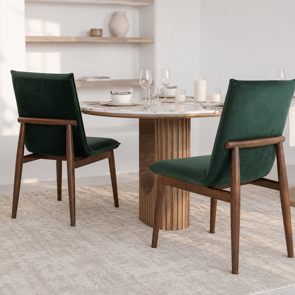 Moss Dark Green Velvet Dining Chairs | Mid-Century Side Chairs | MidinMod