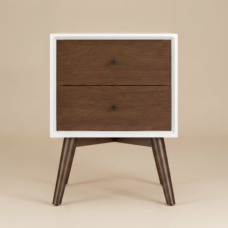 Noak White Walnut Mid Century Modern Style Nightstand
