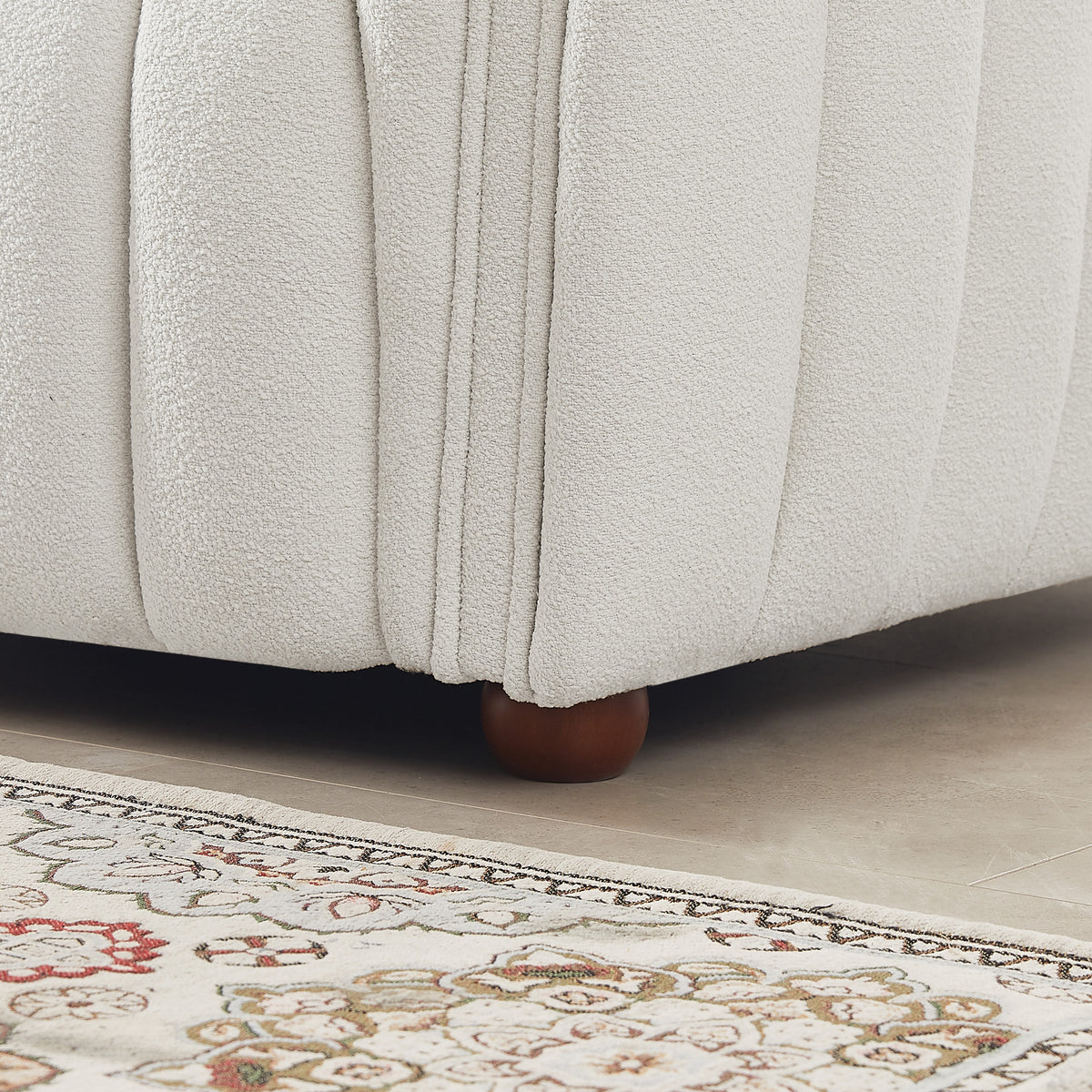 Rosslyn Channel Tufted White Boucle Fabric Upholstered Sofa | MidinMod
