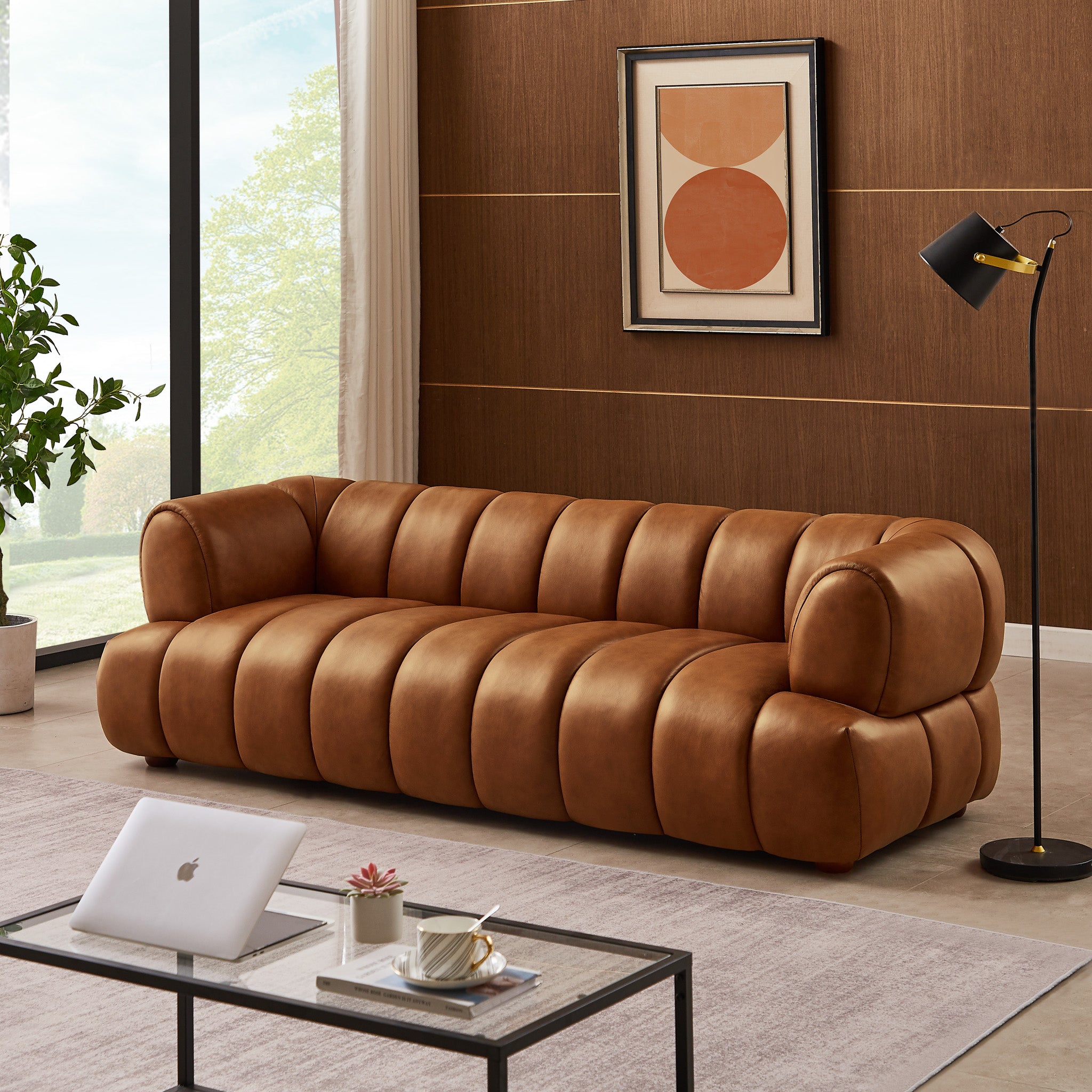 Rover Modern Cognac Top-Grain Leather Sofa | MidinMod