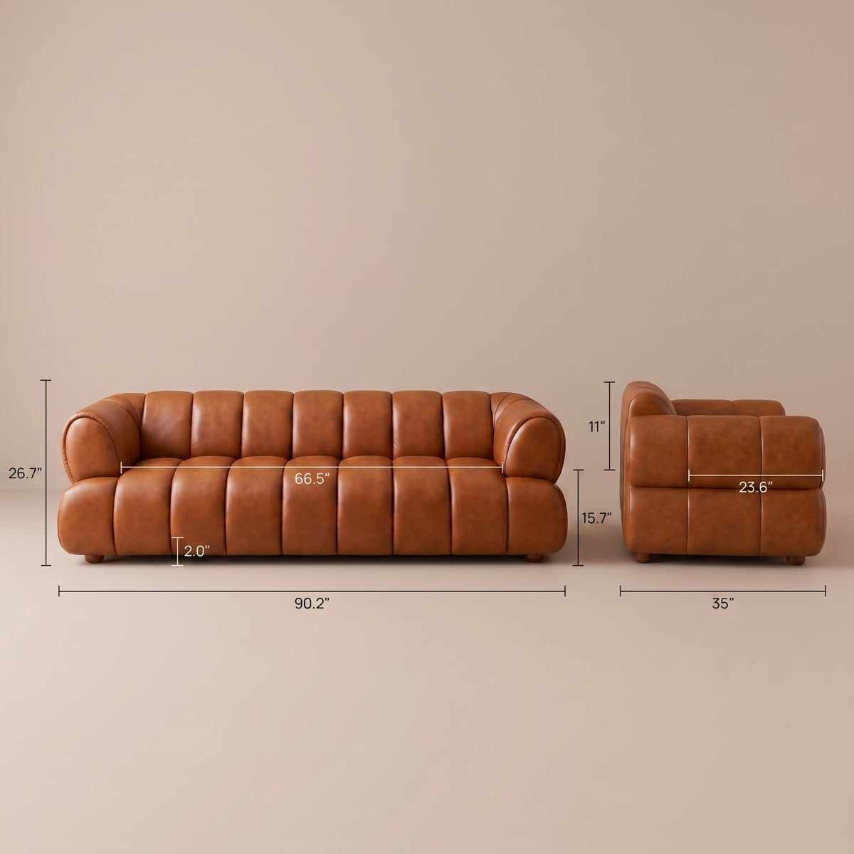 Rover Modern Cognac Top-Grain Leather Sofa | MidinMod