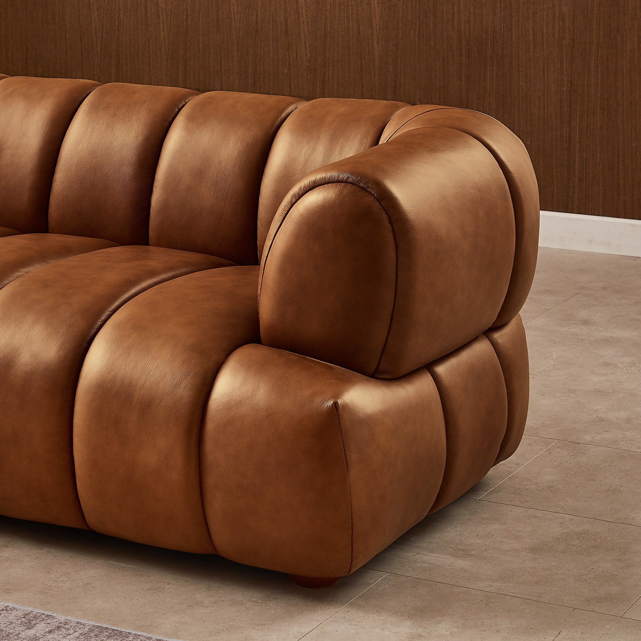 Rover Modern Cognac Top-Grain Leather Sofa | MidinMod