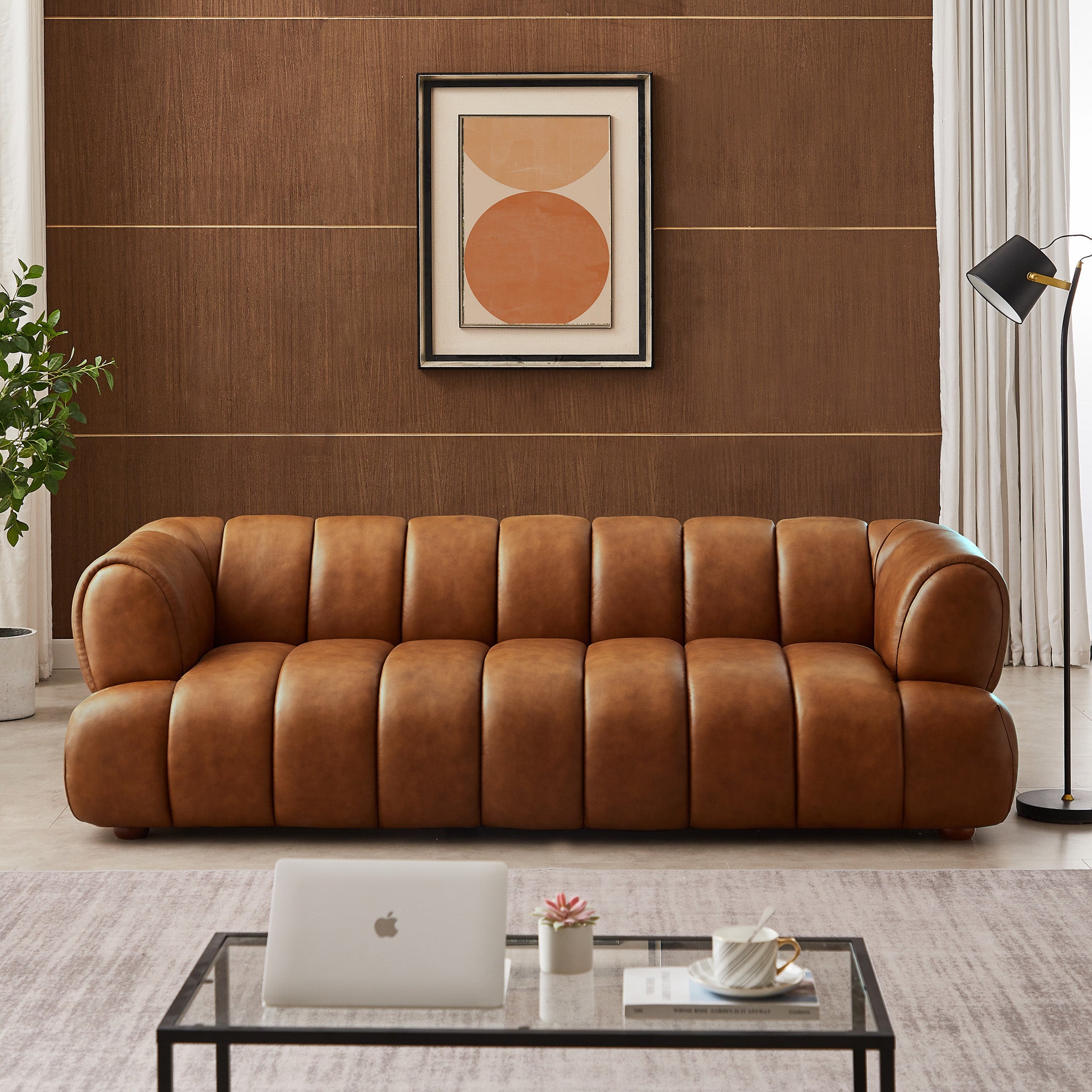 Rover Modern Cognac Top-Grain Leather Sofa | MidinMod