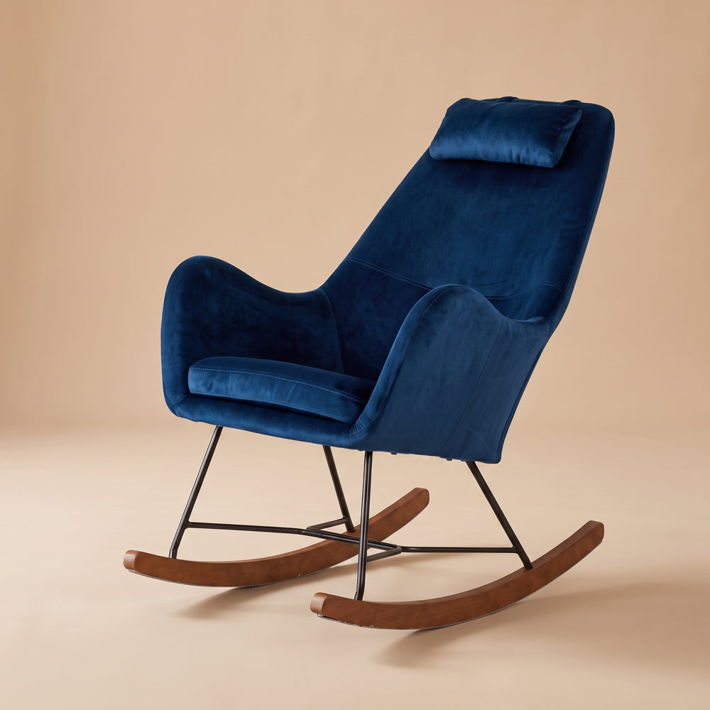 Rumi Blue Velvet Rocking Chair | Mid-Century Modern Nursery & Lounge Rocker | MidinMod