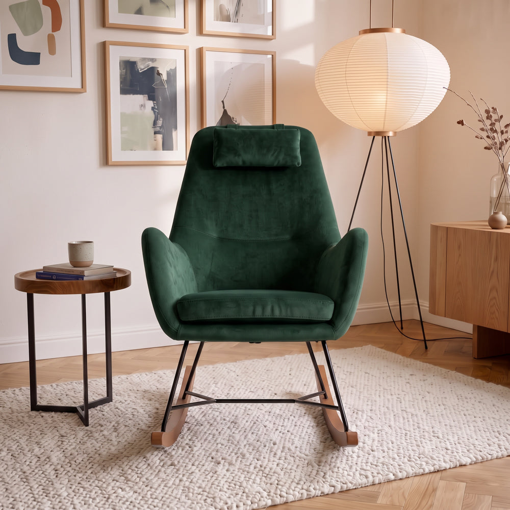 Rumi Green Velvet Rocking Chair | Mid-Century Modern Nursery & Lounge Rocker | MidinMod