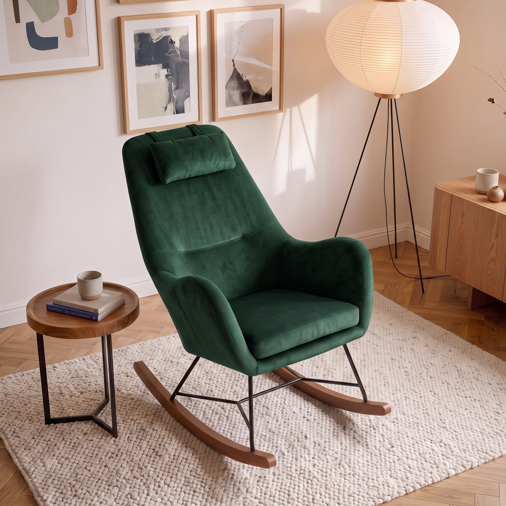 Rumi Green Velvet Rocking Chair | Mid-Century Modern Nursery & Lounge Rocker | MidinMod