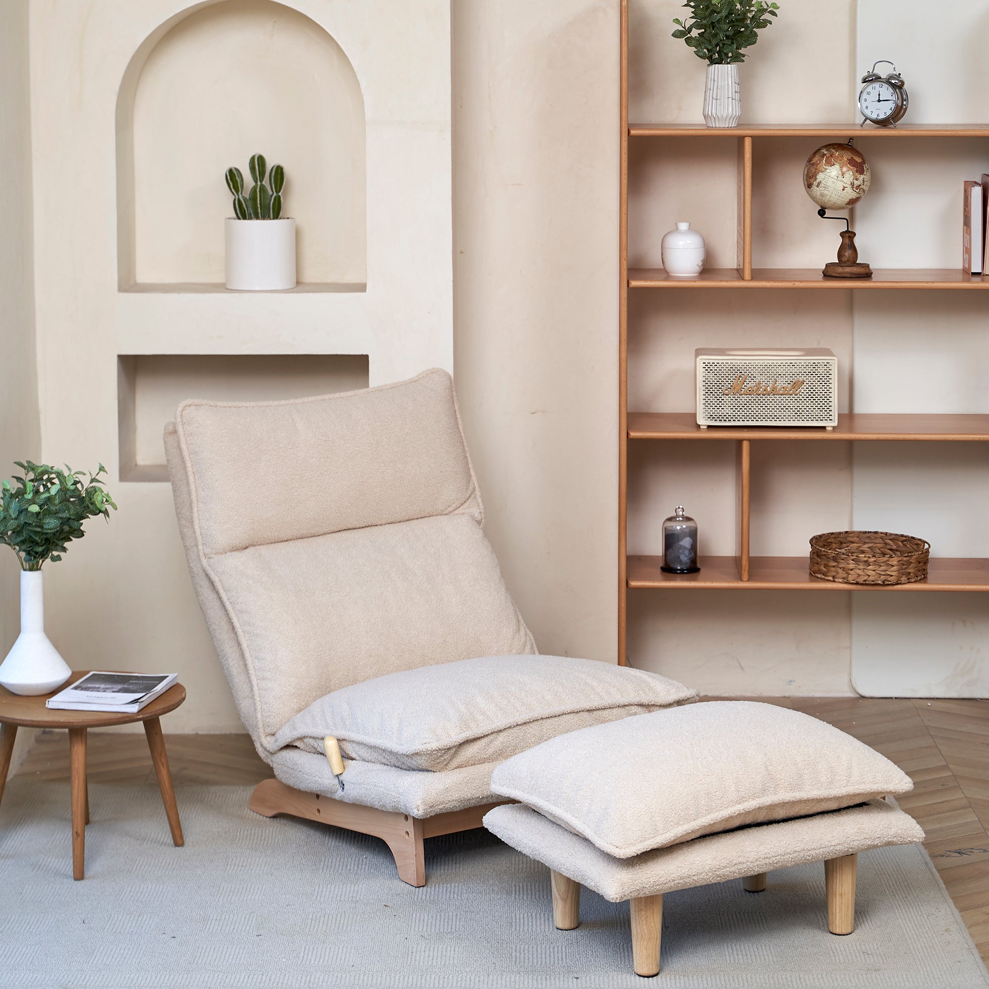 Sanem Beige Metal Folding Sofa Bed Chair with Adjustable Recline and Cotton Filling - MidinMod