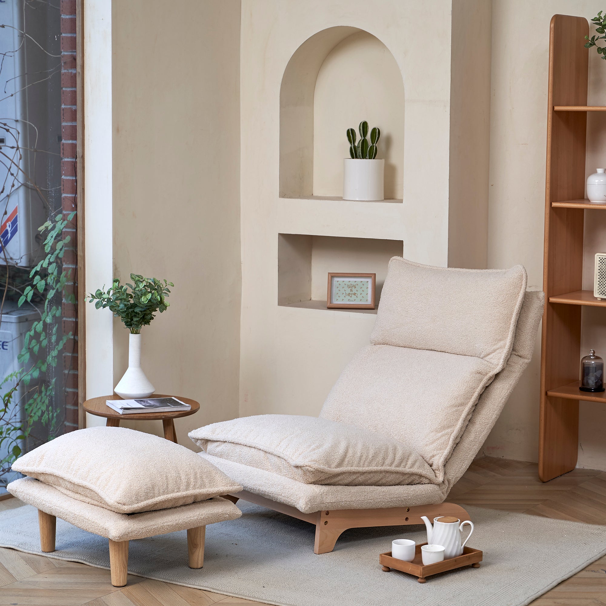 Sanem Beige Metal Folding Sofa Bed Chair with Adjustable Recline and Cotton Filling - MidinMod