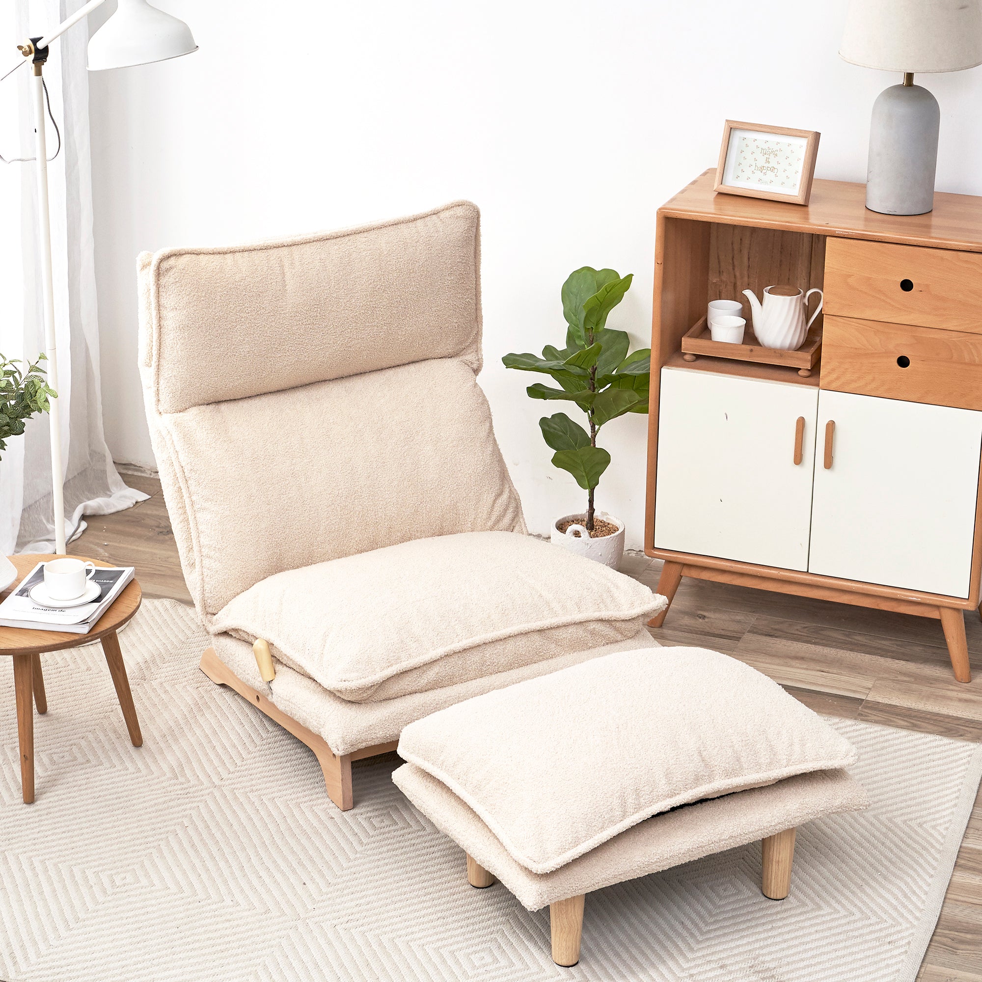 Sanem Beige Metal Folding Sofa Bed Chair with Adjustable Recline and Cotton Filling - MidinMod