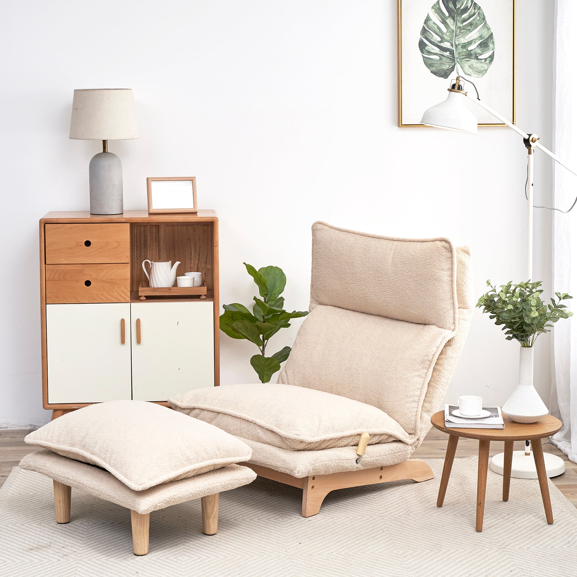Sanem Beige Metal Folding Sofa Bed Chair with Adjustable Recline and Cotton Filling - MidinMod