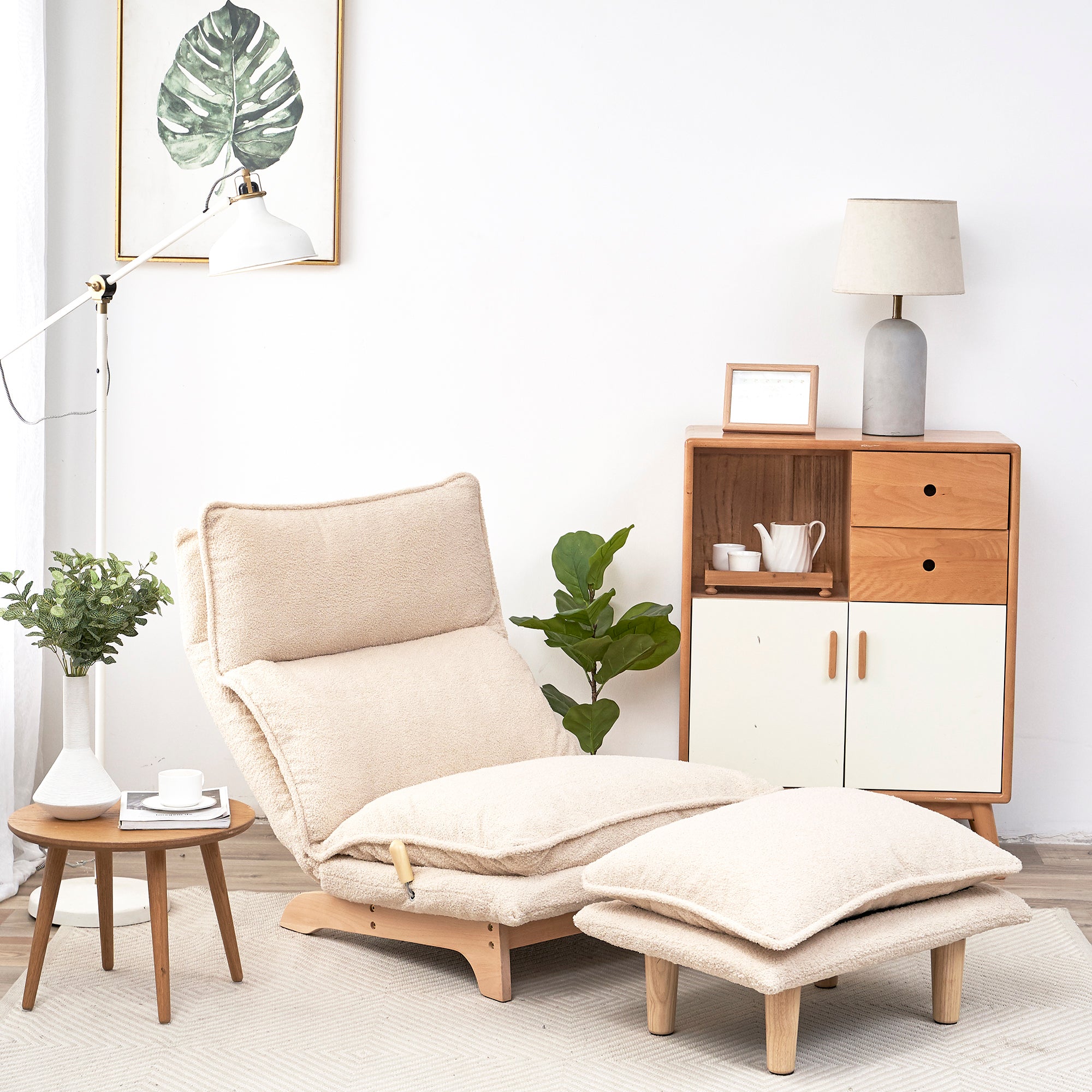 Sanem Beige Metal Folding Sofa Bed Chair with Adjustable Recline and Cotton Filling - MidinMod