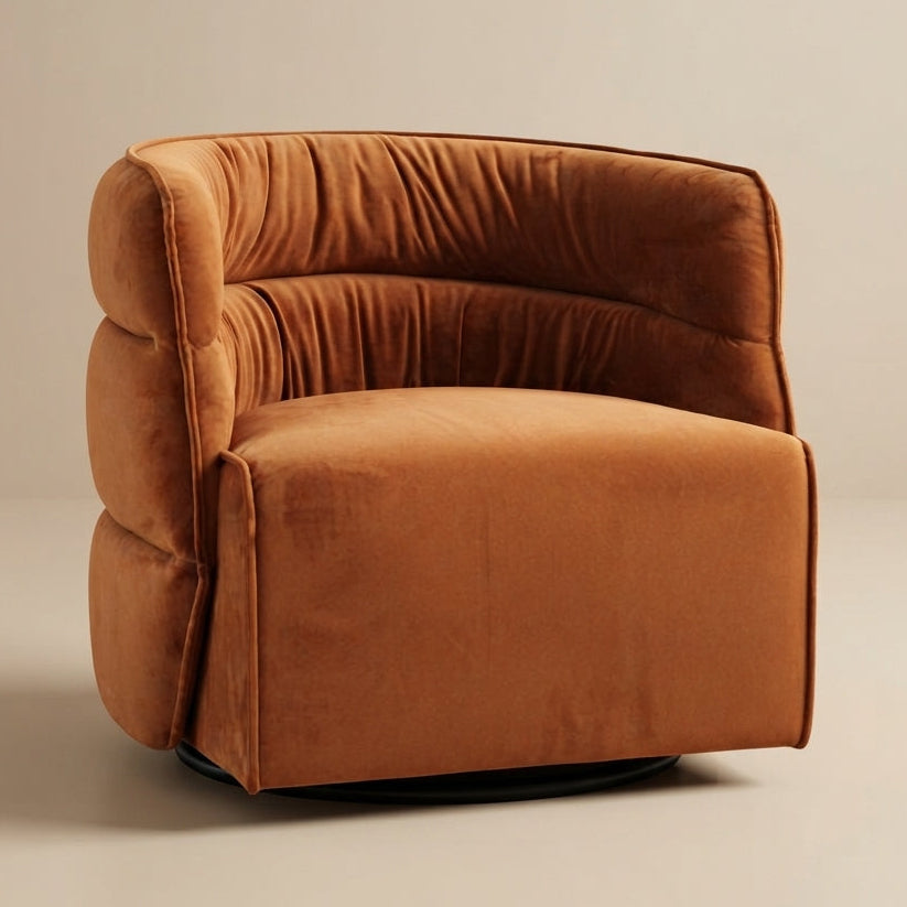 Shamrock Mid-Century Modern Burnt Orange Velvet Swivel Chair | MidinMod