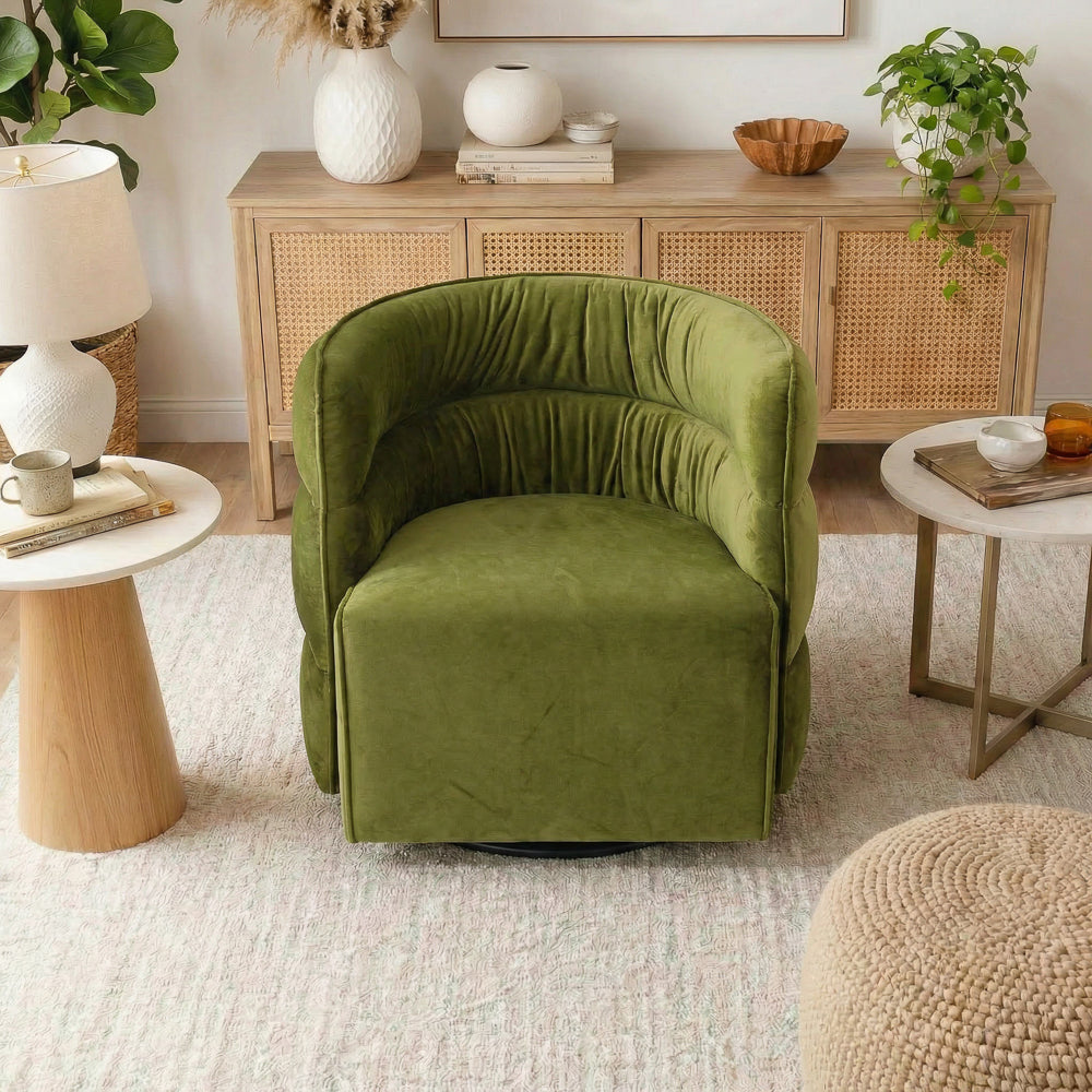 Shamrock Mid-Century Modern Green Velvet Swivel Chair | MidinMod