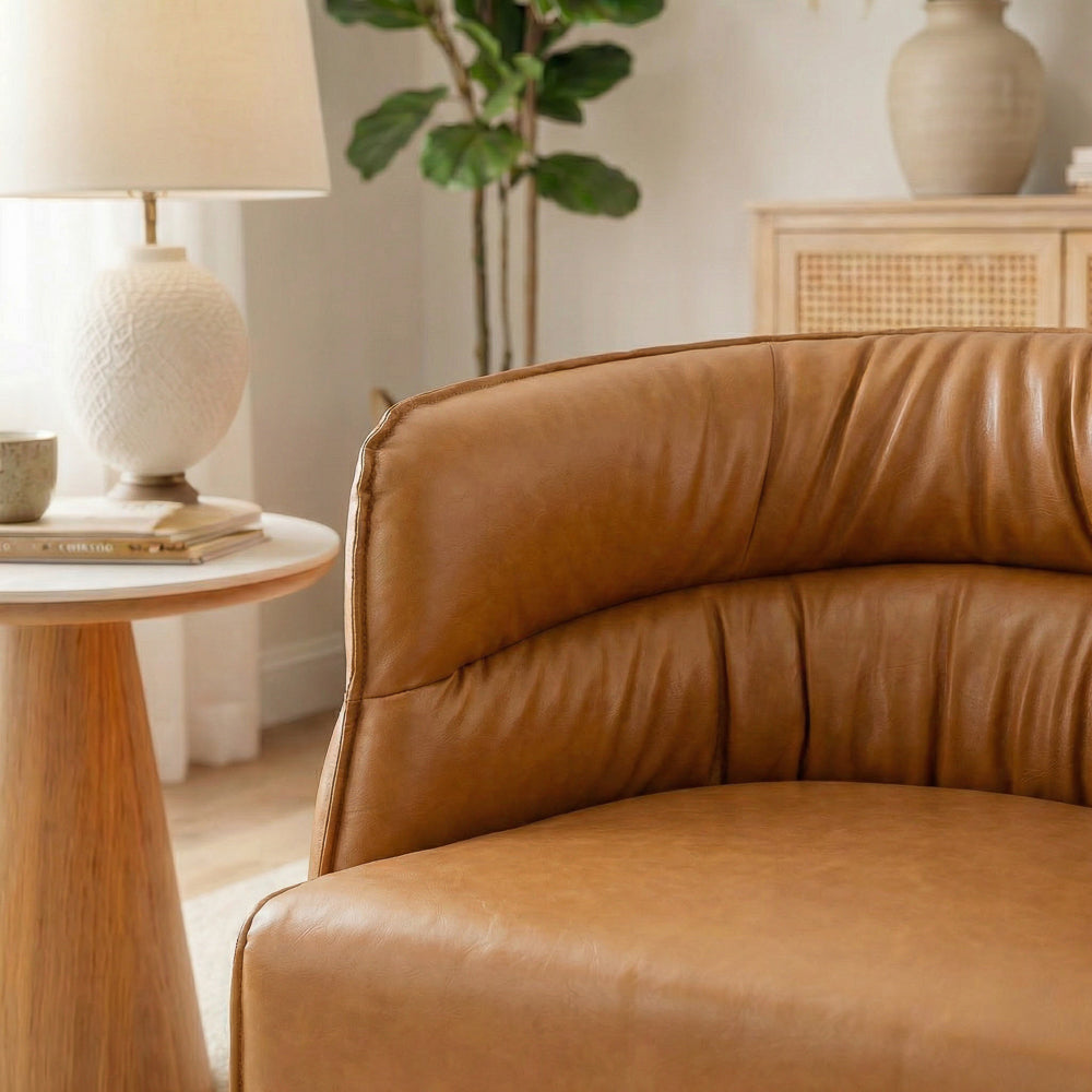 Shamrock Mid-Century Modern Swivel Chair - Tan Vegan Leather | MidinMod