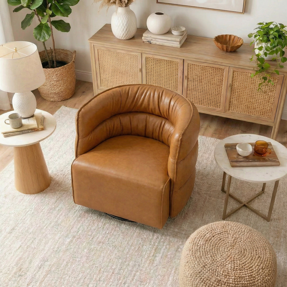 Shamrock Mid-Century Modern Swivel Chair - Tan Vegan Leather | MidinMod