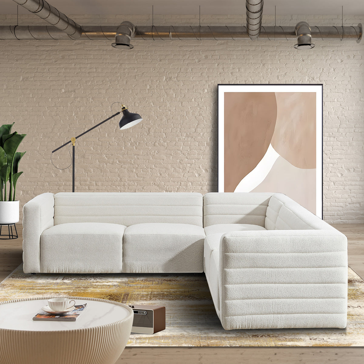 Soho Cream Boucle Symmetrical Corner Sectional Sofa | MidinMod