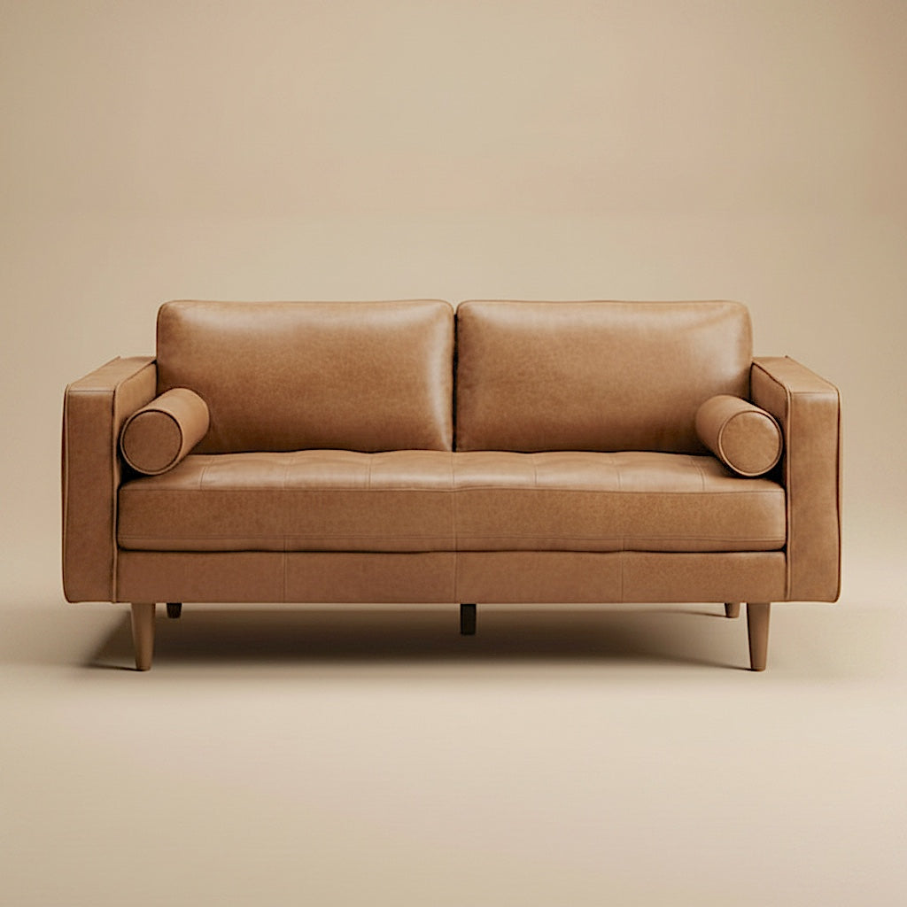 Tessa Genuine Tan Leather Compact Sofa