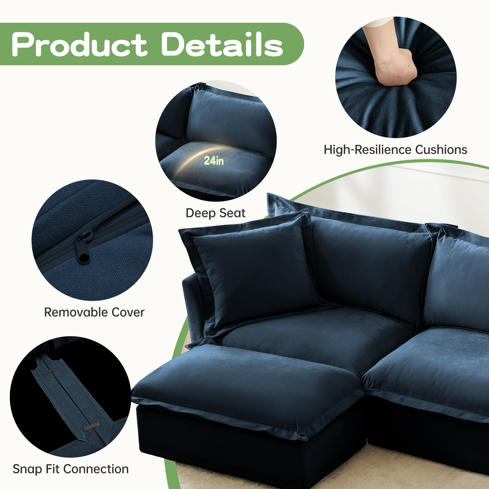 Ticova Modern Blue Chenille Accent Chair with Deep Cushion and High Back - MidinMod