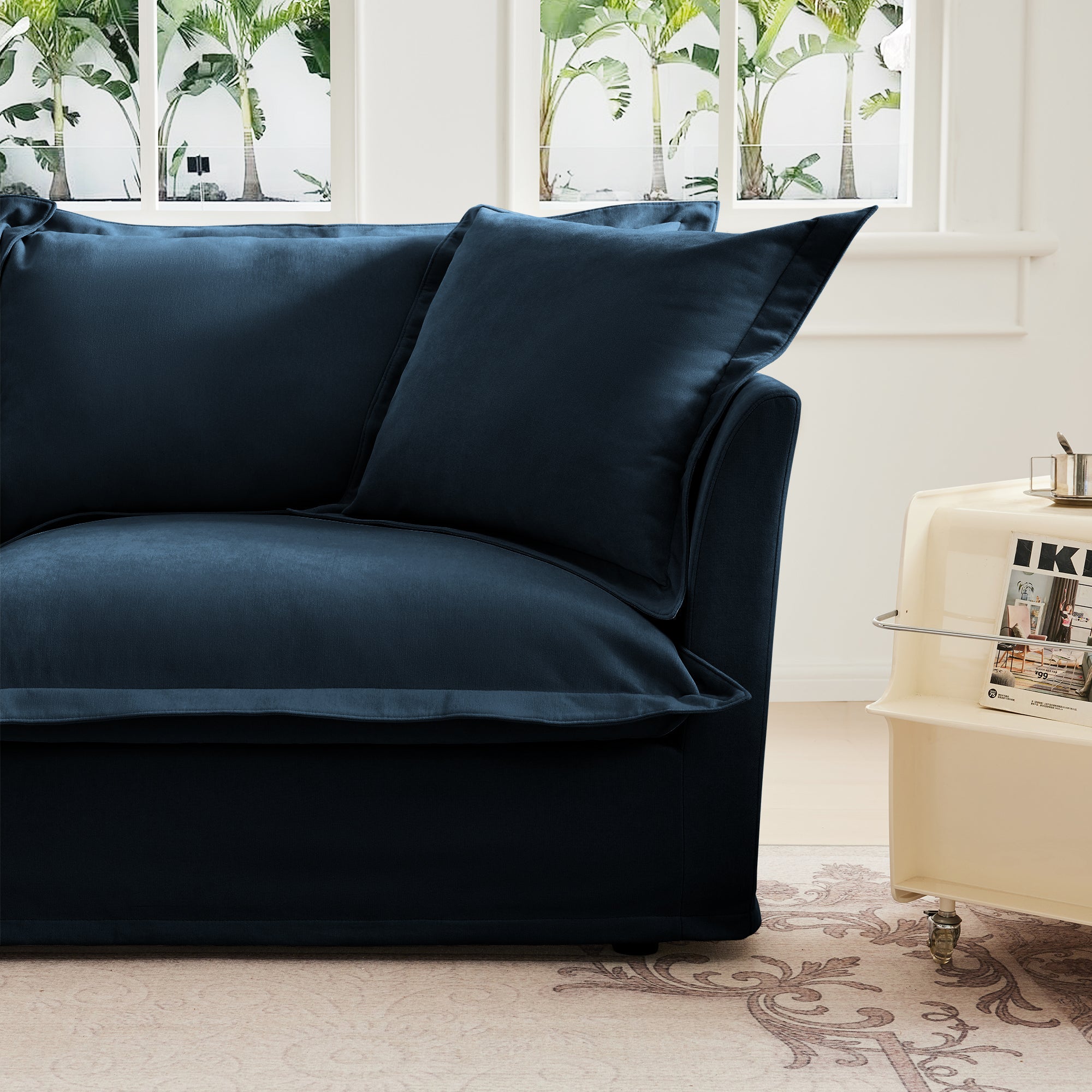 Ticova Modern Blue Chenille Accent Chair with Deep Cushion and High Back - MidinMod