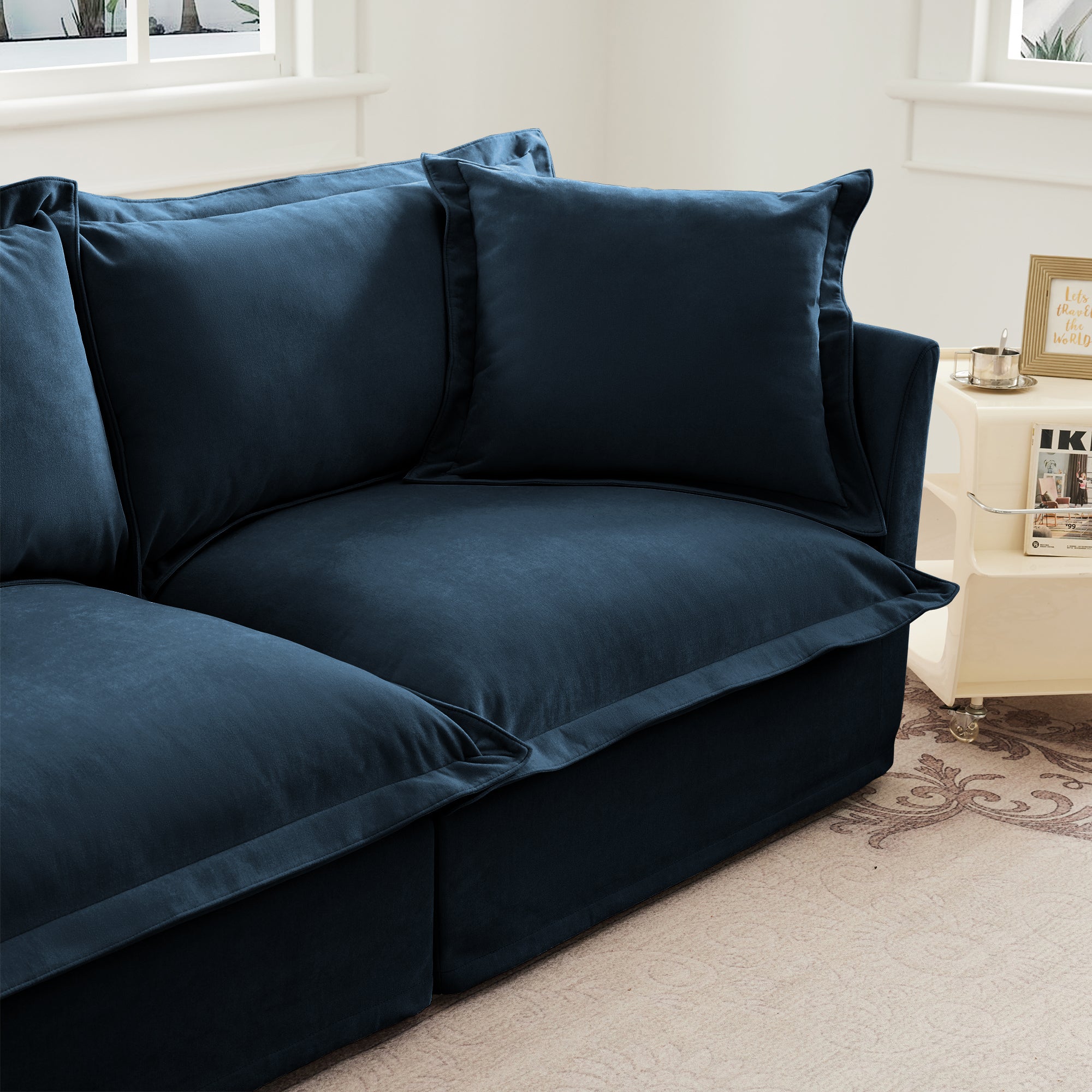 Ticova Modern Blue Chenille Accent Chair with Deep Cushion and High Back - MidinMod