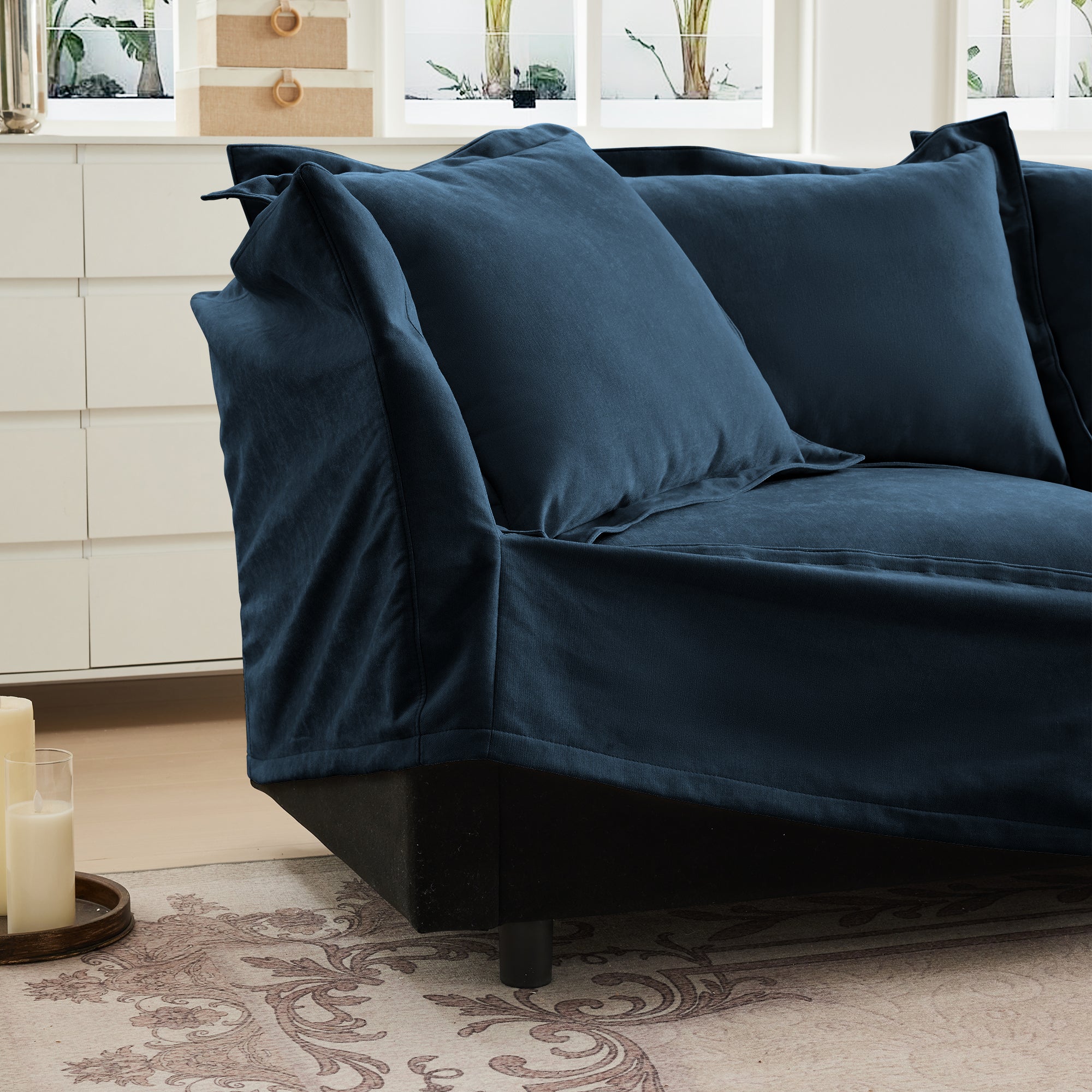 Ticova Modern Blue Chenille Accent Chair with Deep Cushion and High Back - MidinMod