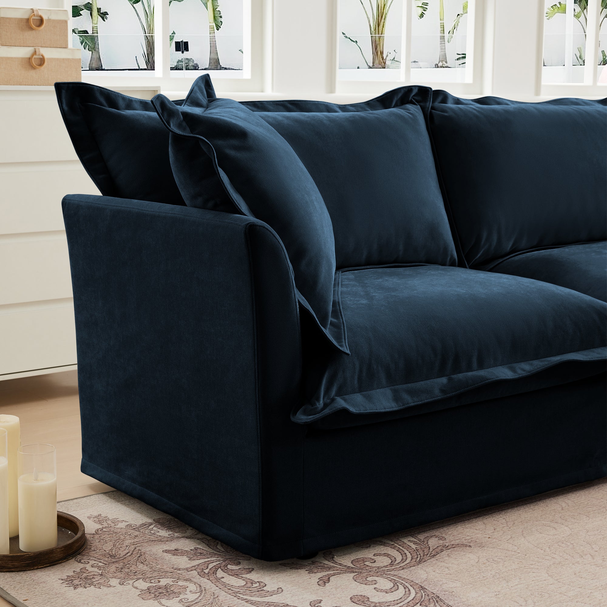 Ticova Modern Blue Chenille Accent Chair with Deep Cushion and High Back - MidinMod