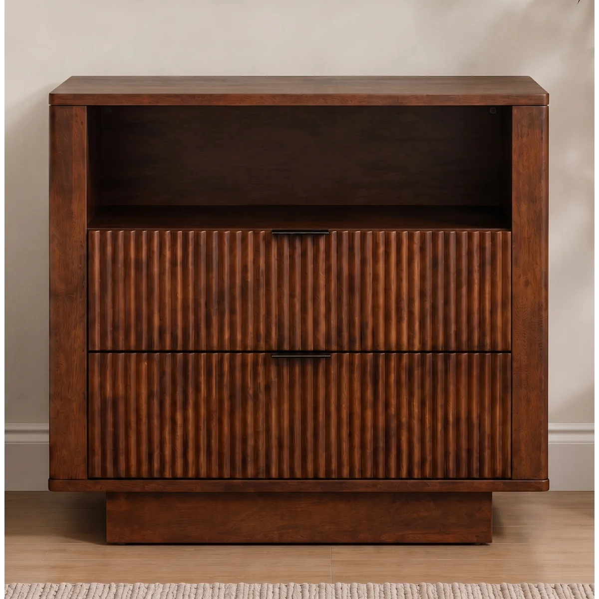 Webster 2 Drawers Solid Wood Nightstand in Walnut | MidinMod