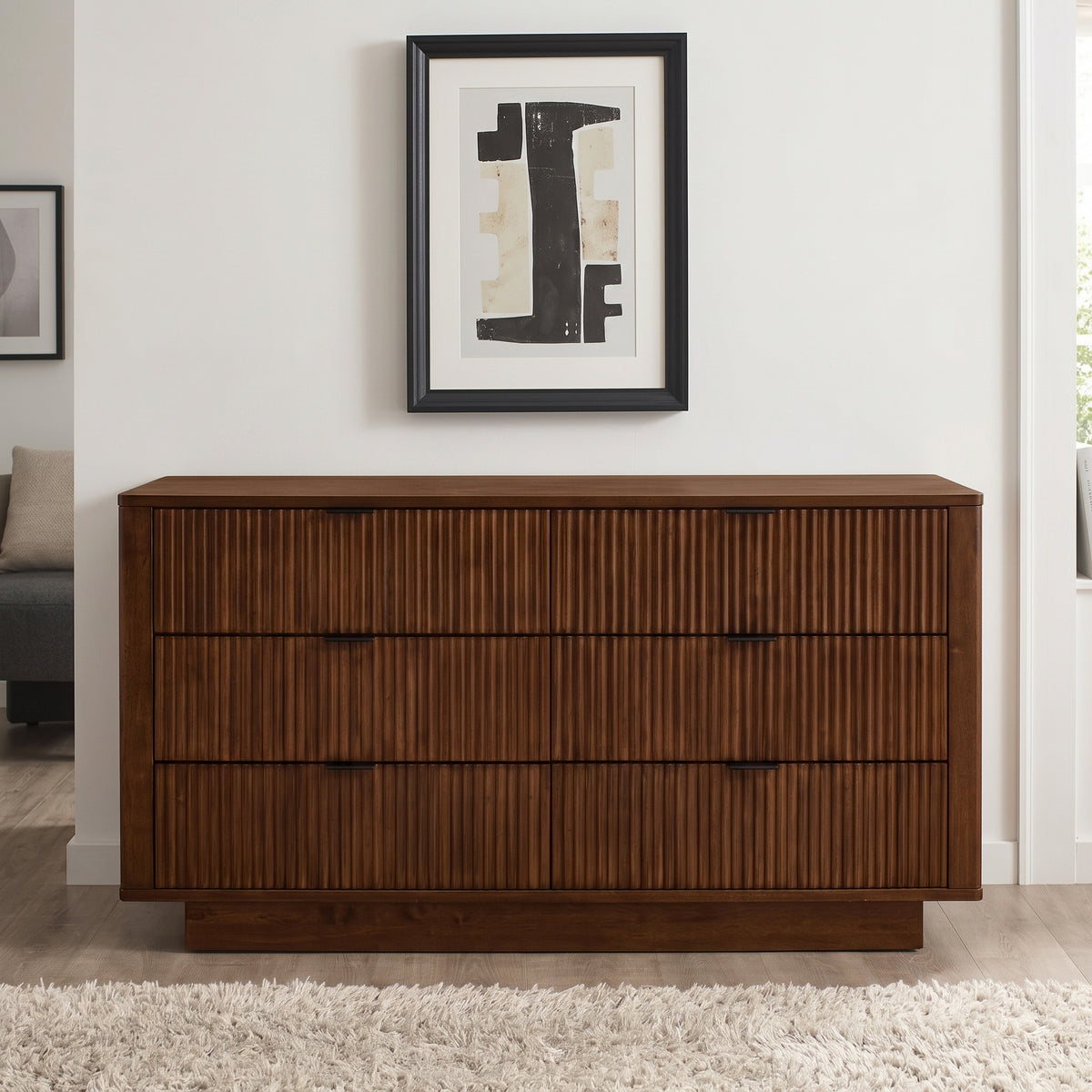 Webster 6-Drawer Mid-Century Modern Fluted Walnut Wood Dresser | MidinMod