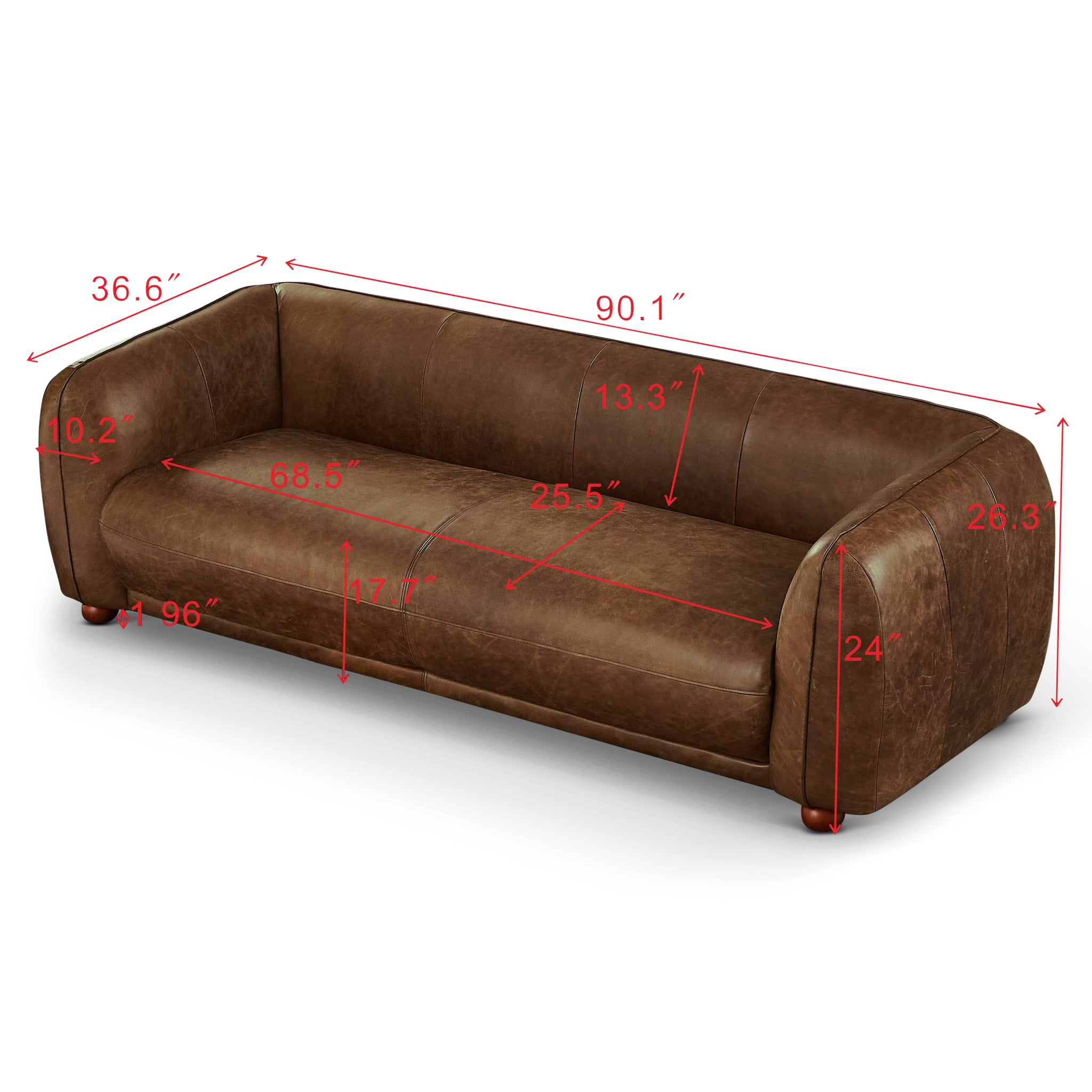 Miller Mid-Century Modern Brown Real Leather Sofa | MidinMod