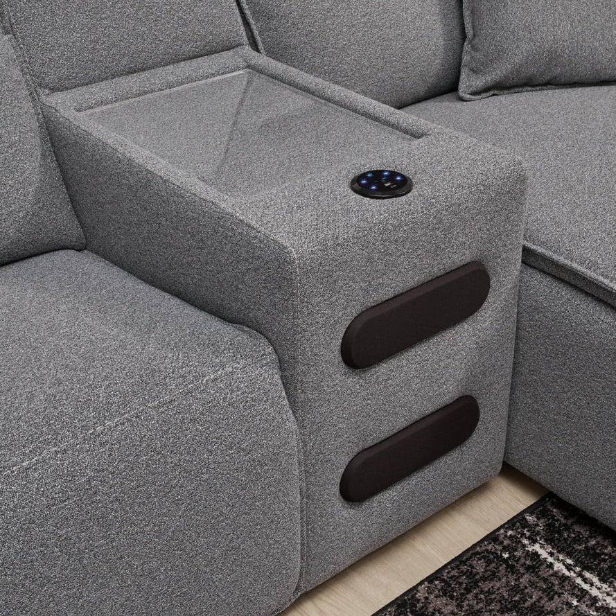 Modmax II 3-Piece Power Reclining Sectional | Modern Double Chaise with Wireless Audio Console | MidinMod