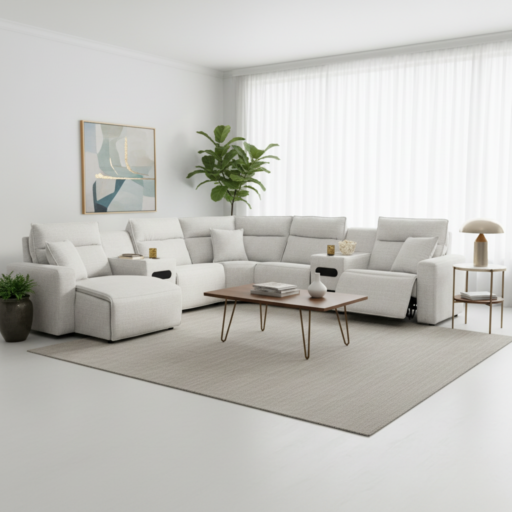 Modmax II 7-Piece Power Reclining Sectional | Modern Entertainment Hub with Performance Fabric | MidinMod